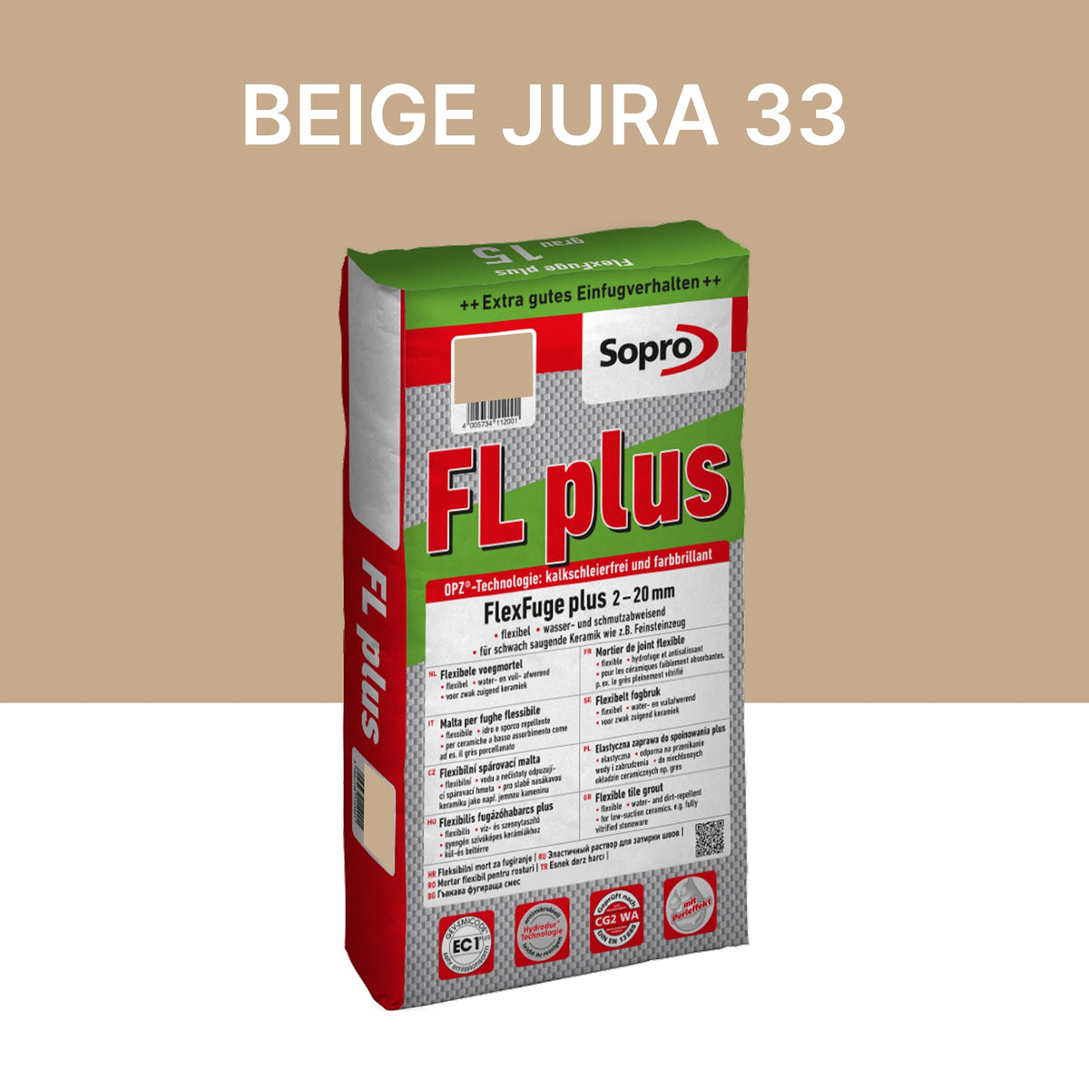 Joint carrelage intérieur et extérieur - 2 à 20 mm - Beige Jura 33 - Sopro FL plus - 15 kg