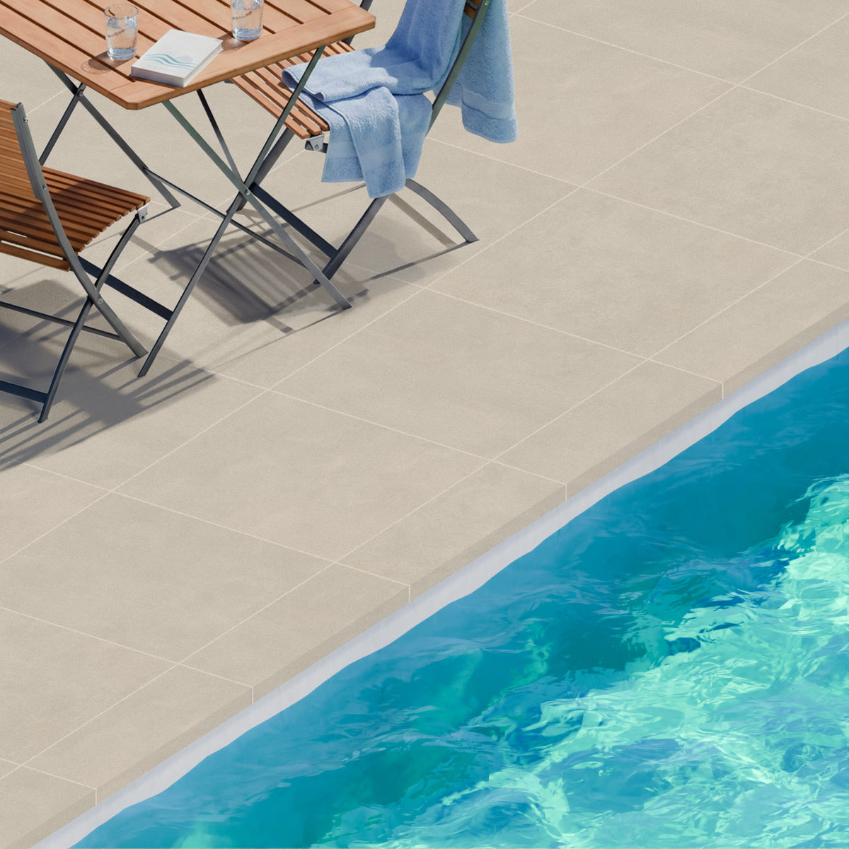 Margelle de piscine effet Béton Beige Crème 60x20x2 cm Bord Droit avec retombée Vetrano