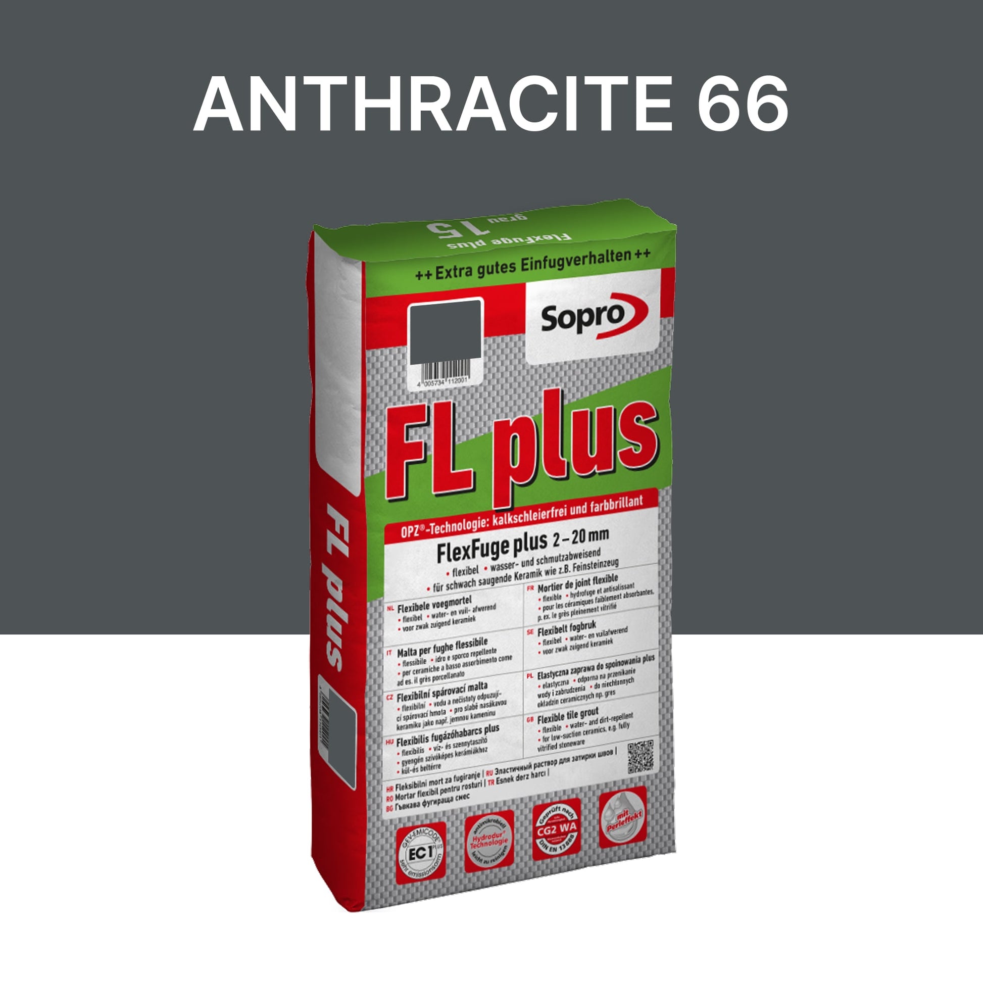 Joint carrelage intérieur et extérieur - 2 à 20 mm - Anthracite 66 - Sopro FL plus - 15 kg