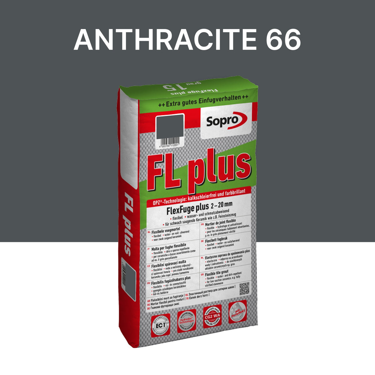 Joint carrelage intérieur et extérieur - 2 à 20 mm - Anthracite 66 - Sopro FL plus - 15 kg