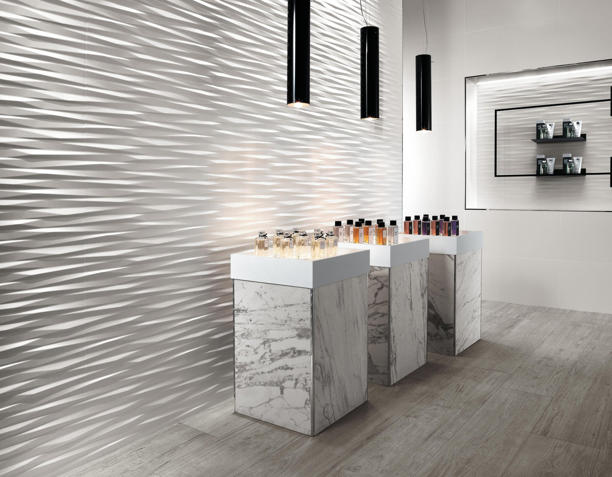 Carrelage 3D Blanc Art 80x40x1 cm Mat Cavaro - Mur intérieur