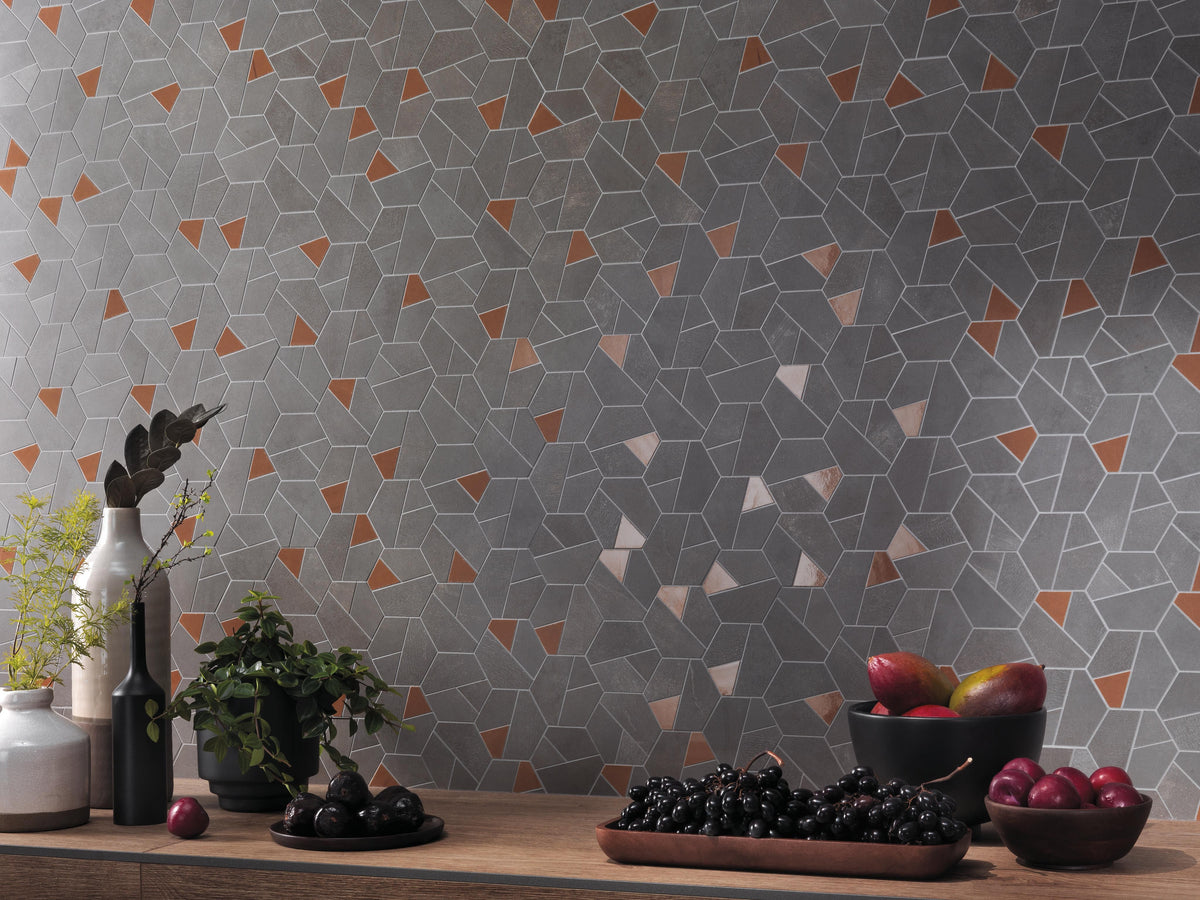 Mosaïque effet Béton Gris Ombre Hexa Giallo 28,5x25x0,9 cm Mat Gravino - Mur intérieur