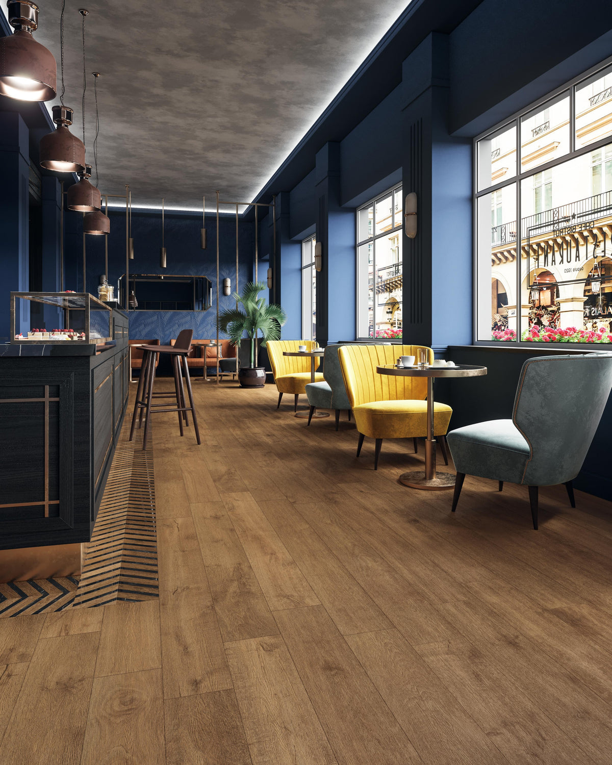 Carrelage effet Parquet Bois Chêne Cognac Chevron Pointe de Hongrie 29,4x28,7x0,95 cm Mat Lorenta - Sol et mur intérieur