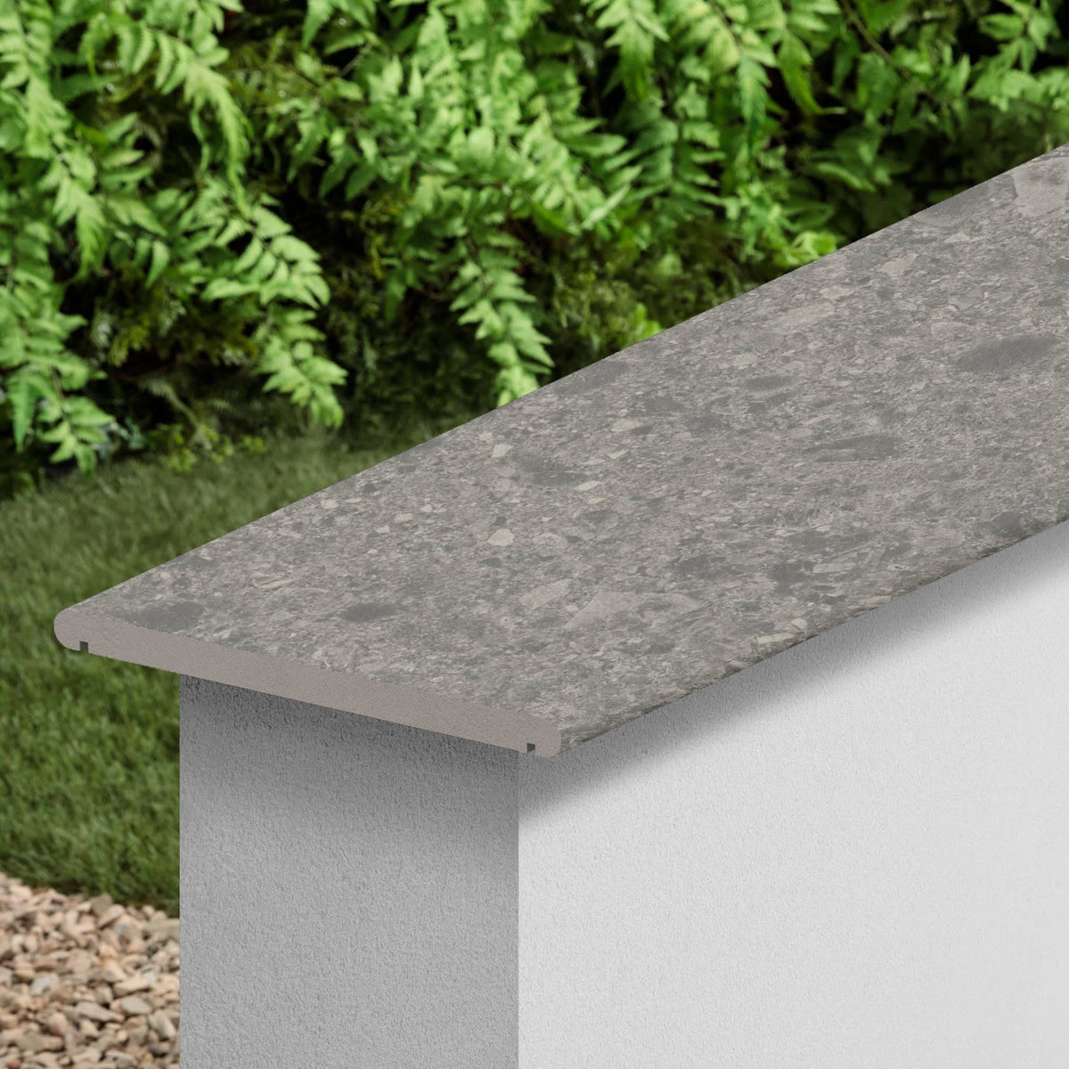 Couvertine effet Pierre Ceppo di Gré Gris Foncé 120x30x2 cm Bord 1/2 Rond Double Larmier Massira