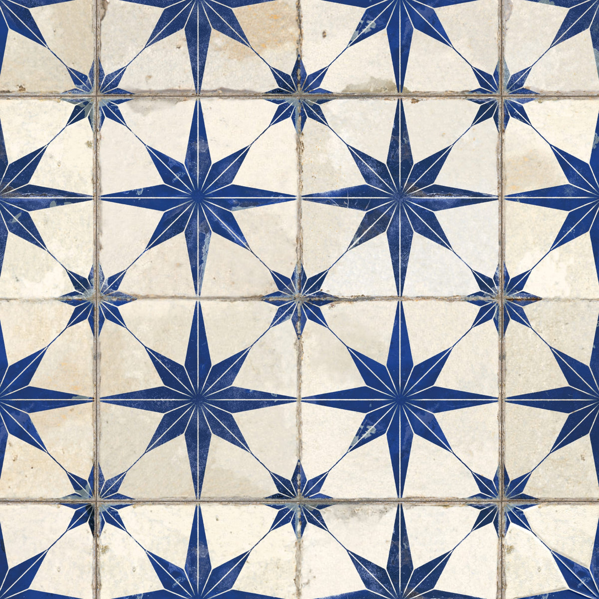 Carrelage Vintage effet Carreau ciment 3D Etoile Bleue et Fond Blanc 45x45x0,95 cm Sparta - Sol et mur intérieur