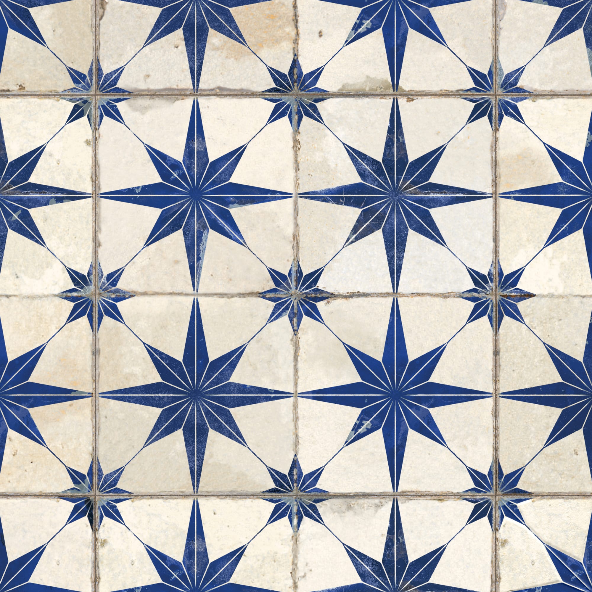Carrelage Vintage effet Carreau ciment 3D Etoile Bleue et Fond Blanc 45x45x0,95 cm Sparta - Sol et mur intérieur