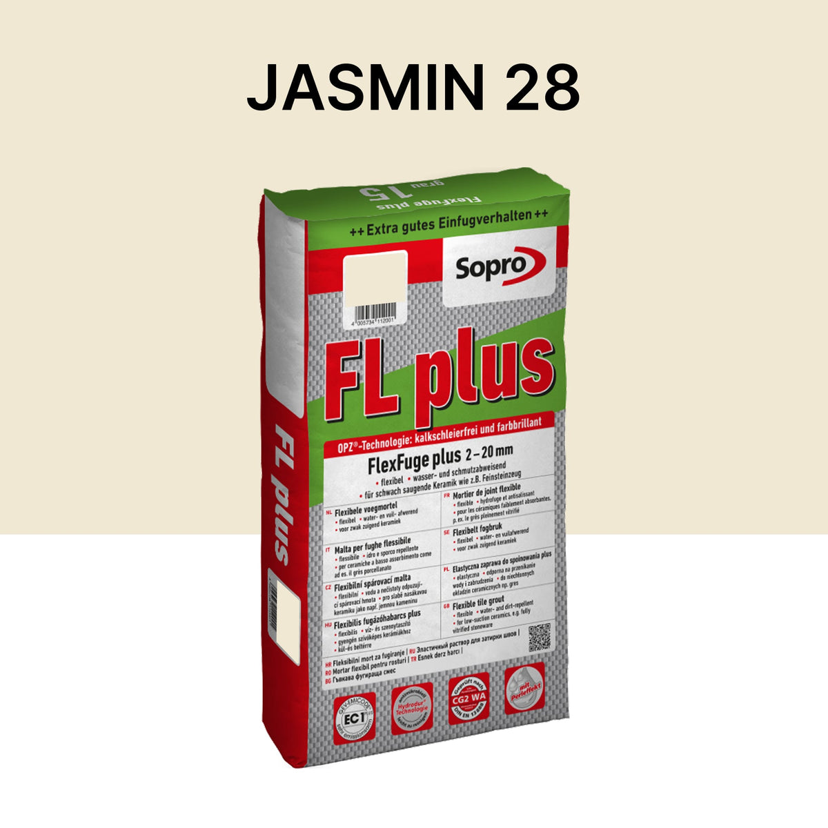 Joint carrelage intérieur et extérieur - 2 à 20 mm - Jasmin 28 - Sopro FL plus - 15 kg