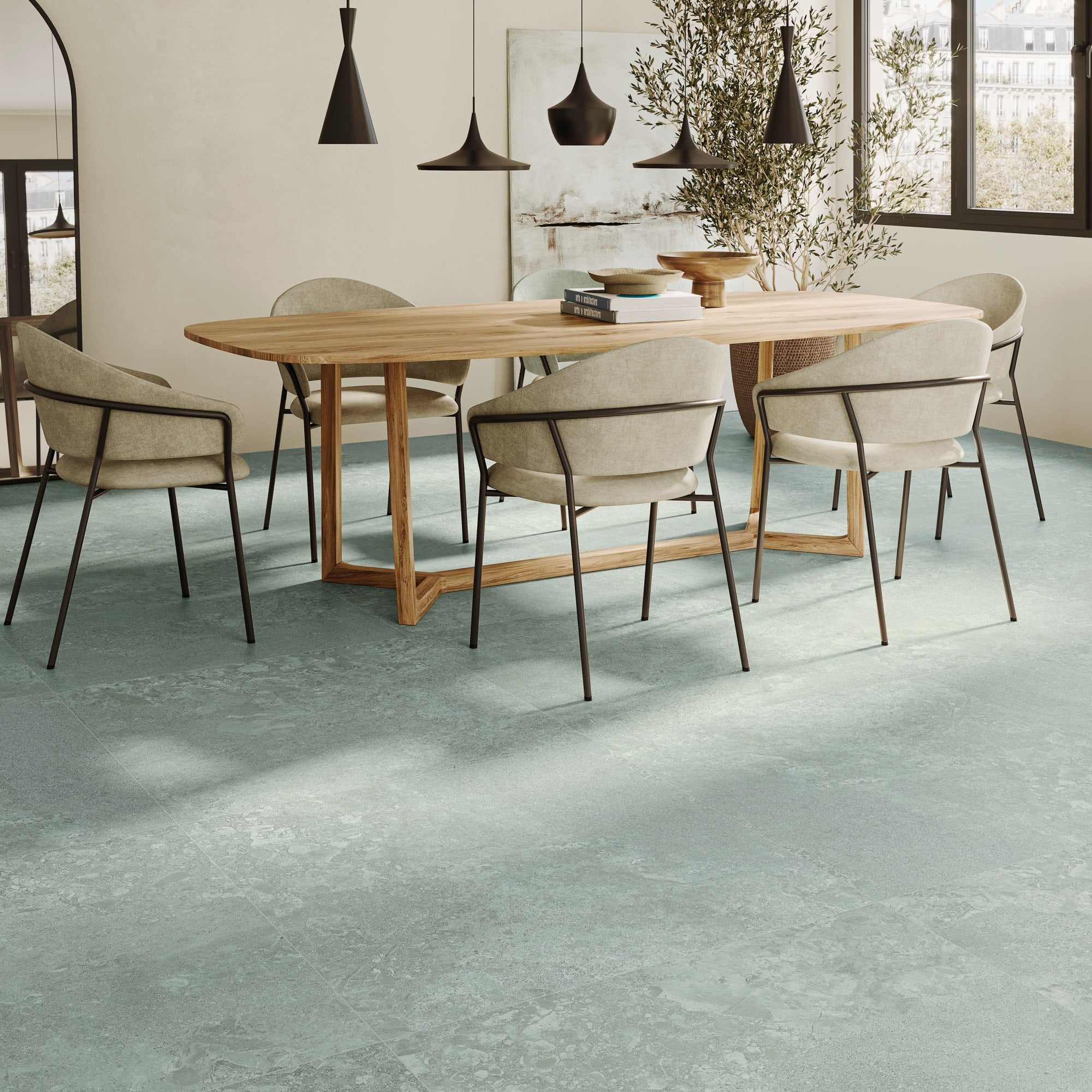 Carrelage effet Pierre Vert 90x90x0,9 cm Alvior - Sol et mur intérieur