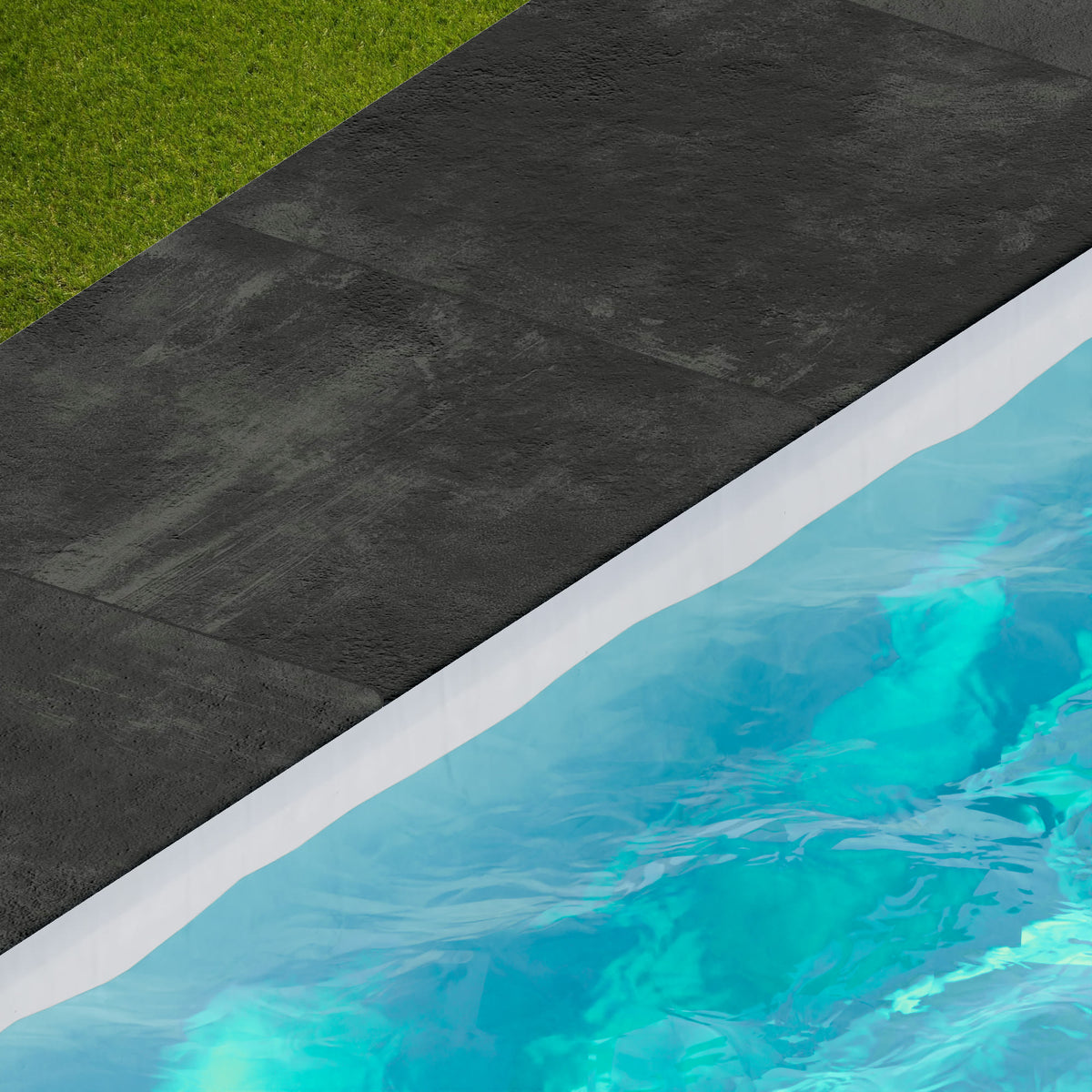 Margelle de piscine effet Béton Gris Nuit 60x60x2 cm Bord 1/2 Rond Gravino