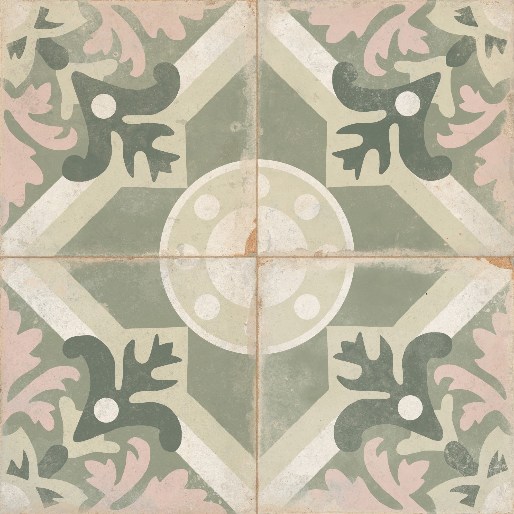 Carrelage Vintage effet Carreau ciment Sauge 22,3x22,3x0,9 cm Virelia - Sol et mur intérieur