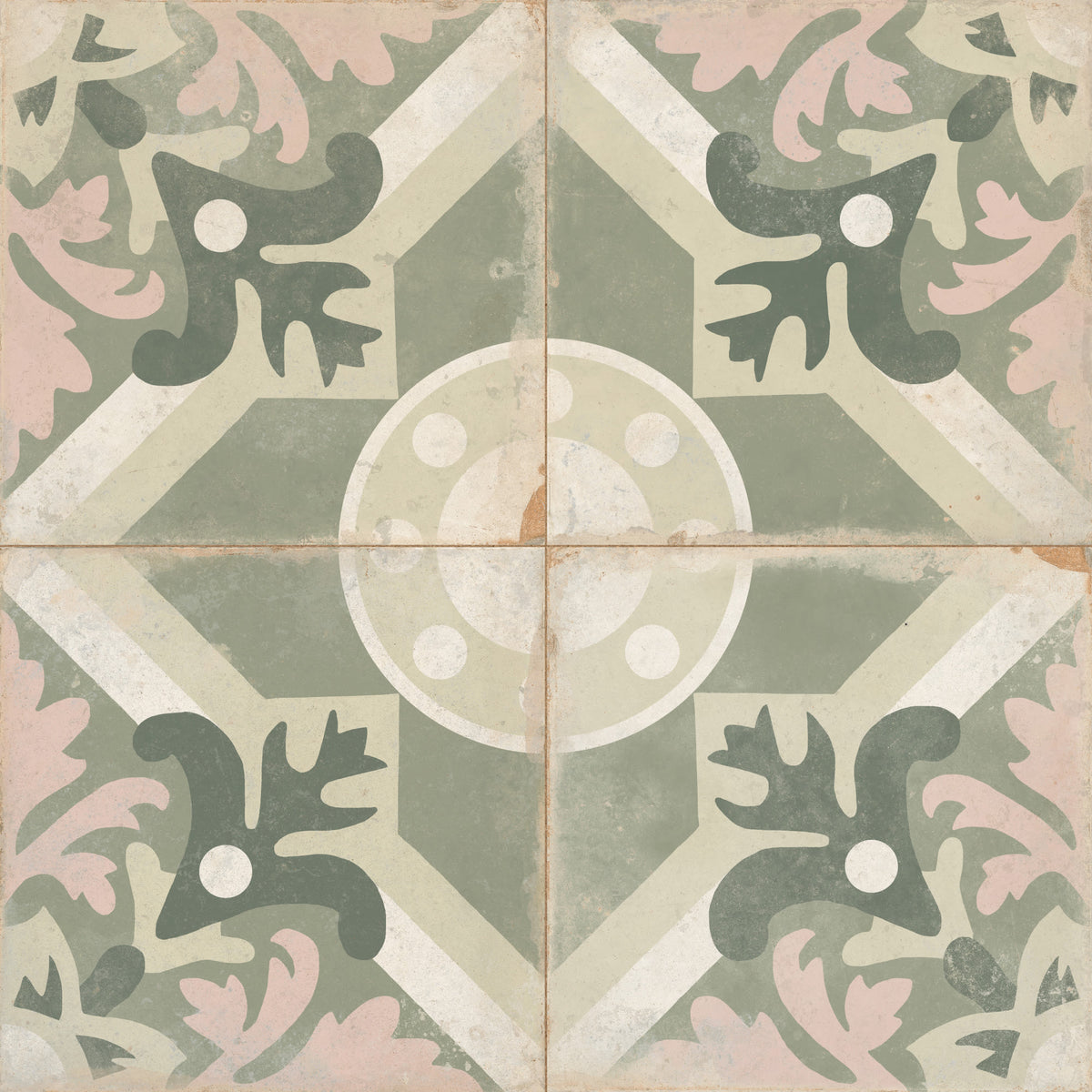 Carrelage Vintage effet Carreau ciment Sauge 22,3x22,3x0,9 cm Virelia - Sol et mur intérieur