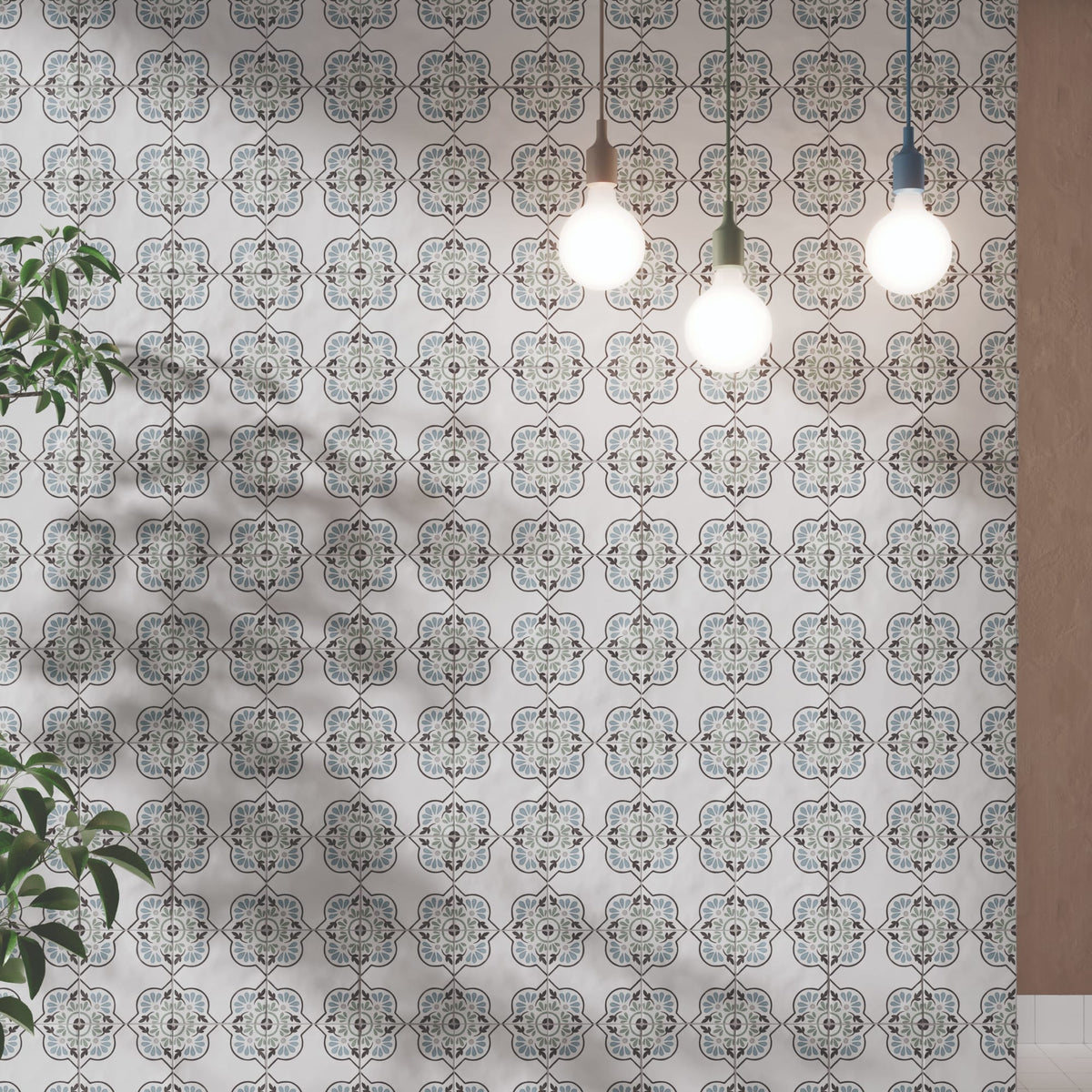 Carrelage effet Carreau ciment Lioris Bleu 12,3x12,3x0,87 cm Tanerio - Sol et mur intérieur