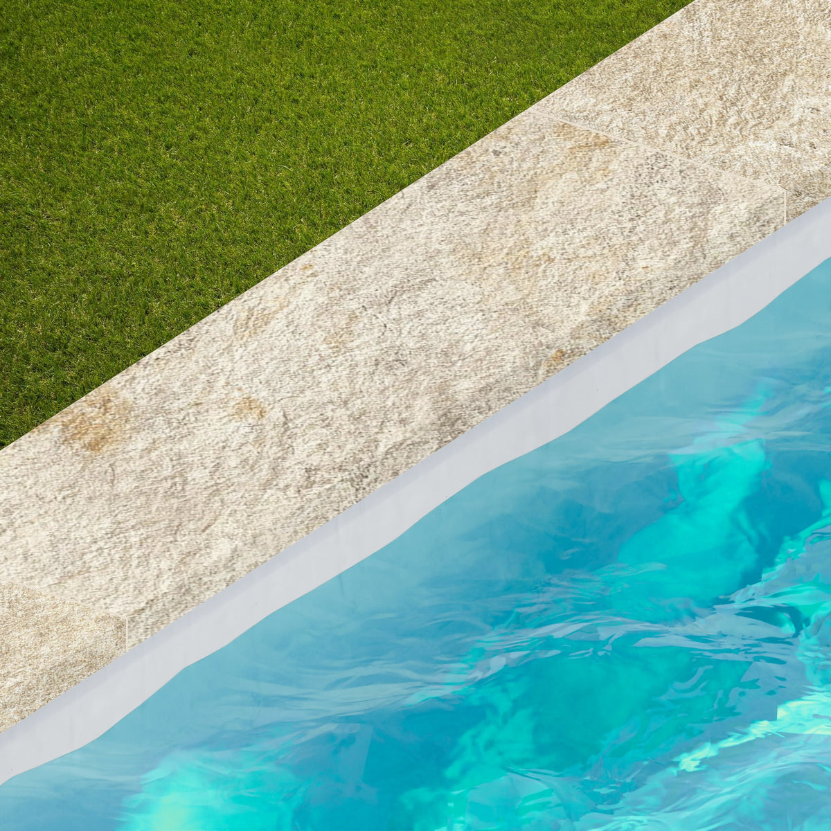 Margelle de piscine effet Pierre Quartzite Gris Beige 120x33x2 cm Bord Droit avec retombée Salvero