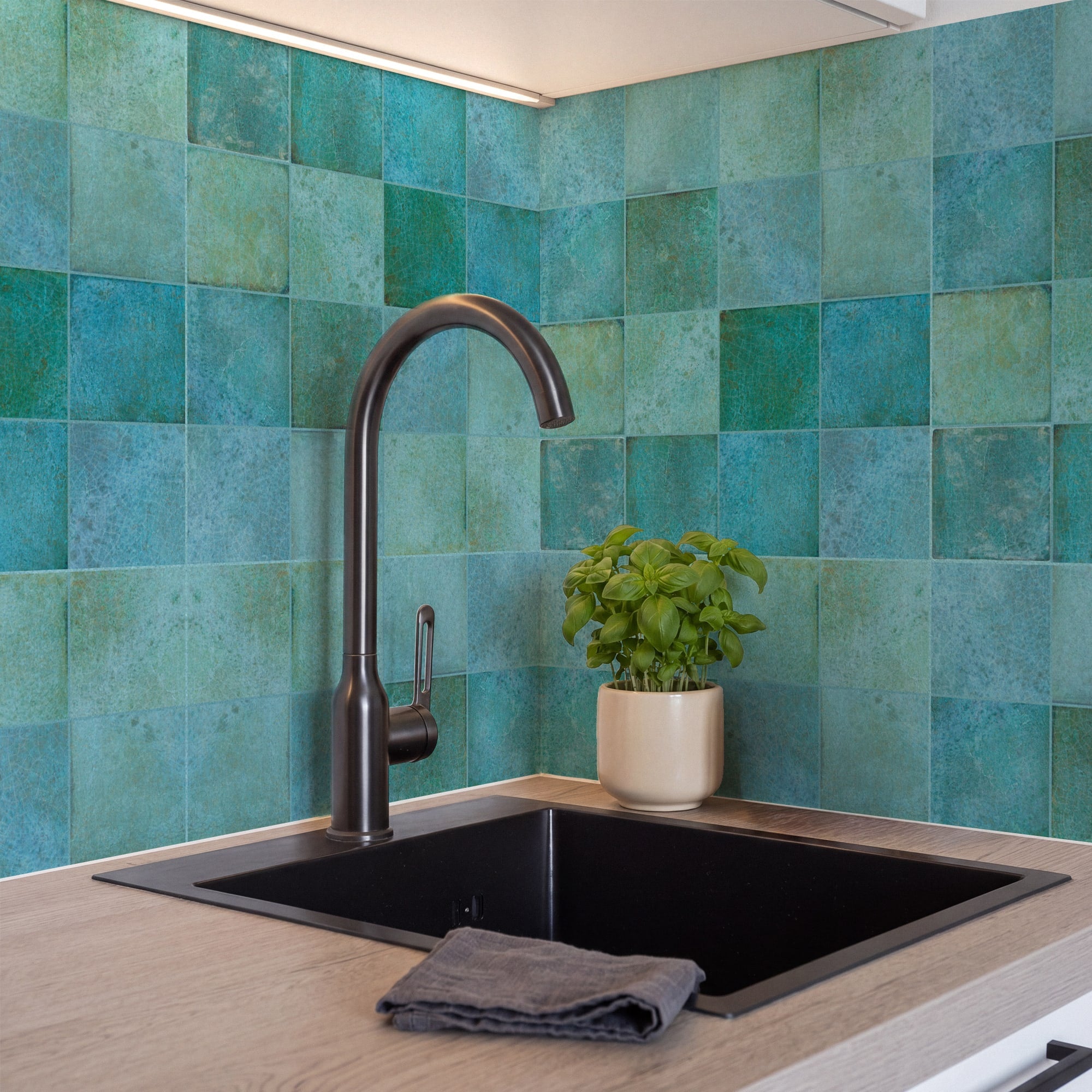 Carrelage effet Zellige Bleu Clair 10x10x0,85 cm Caldero - Mur intérieur