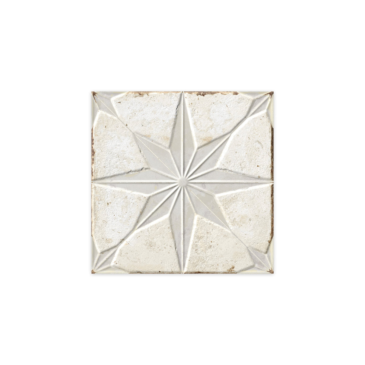Carrelage Vintage effet Carreau ciment 3D Etoile Blanche et Fond Blanc 22,3x22,3x0,9 cm Sparta - Sol et mur intérieur