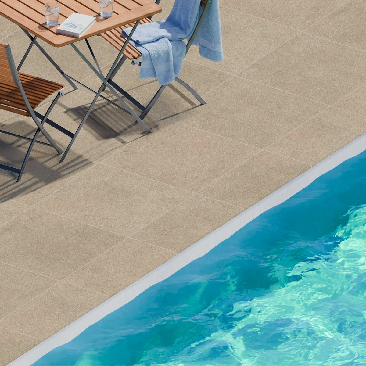 Margelle de piscine effet Béton Beige Terre 60x30x2 cm Bord 1/2 Rond Vetrano