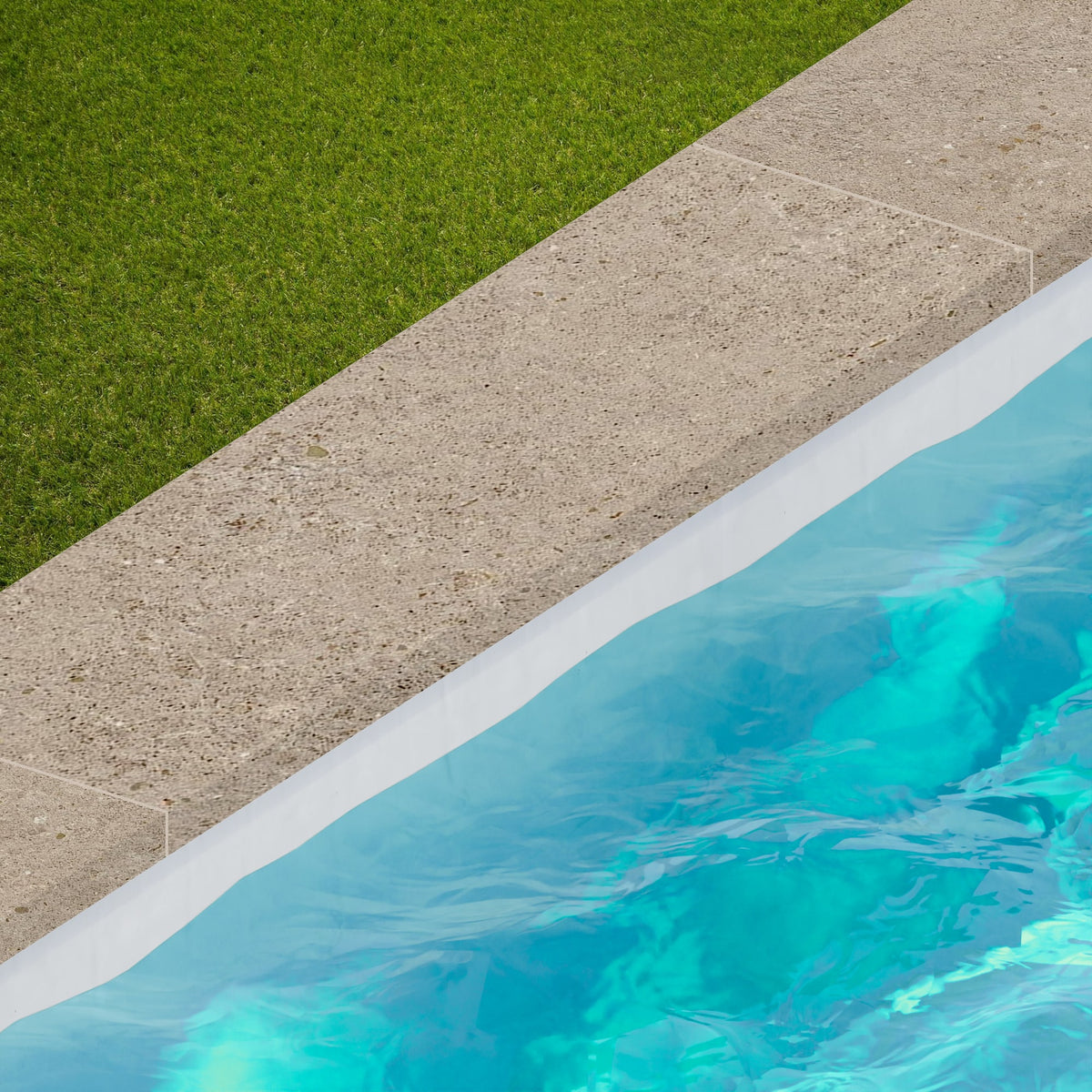 Margelle de piscine effet Pierre Calcaire Grège 120x33x2 cm Bord Droit avec retombée Domella