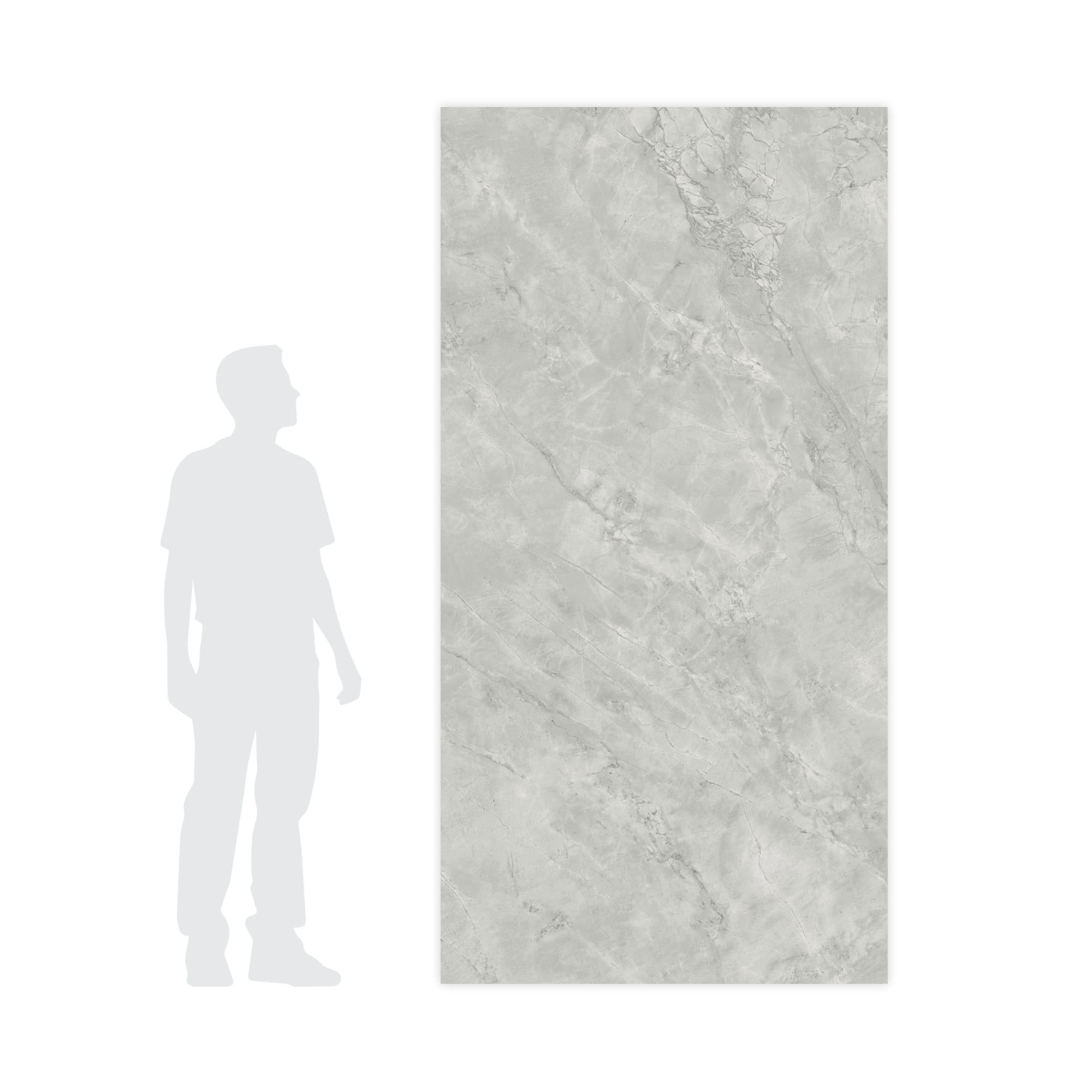 Carrelage effet Marbre Gris Mist 240x120x0,9 cm Brillant Montira - Mur intérieur