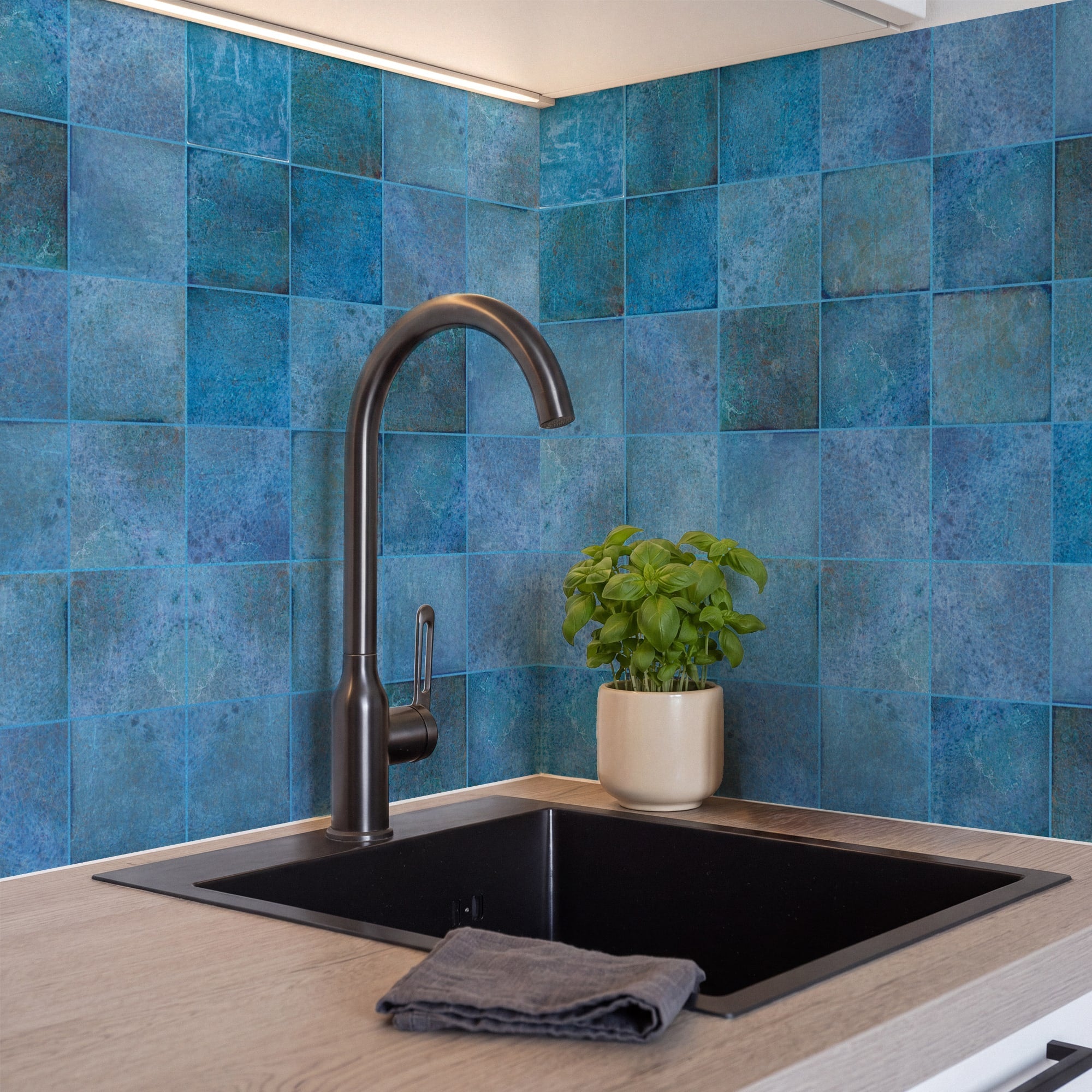Carrelage effet Zellige Bleu Foncé 10x10x0,85 cm Caldero - Mur intérieur