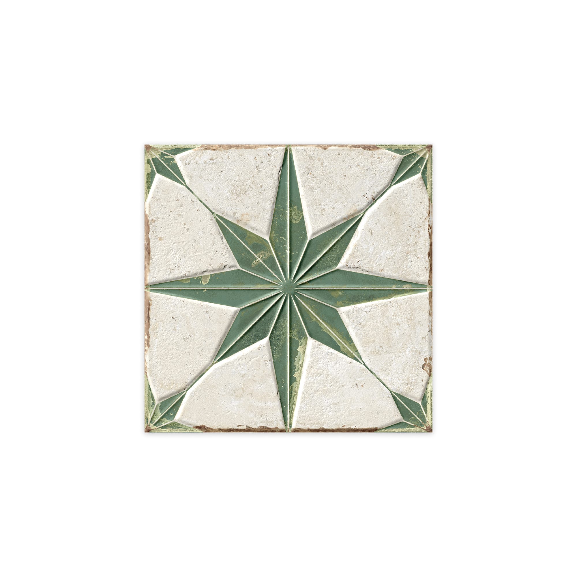 Carrelage Vintage effet Carreau ciment 3D Etoile Verte et Fond Blanc 22,3x22,3x0,9 cm Sparta - Sol et mur intérieur
