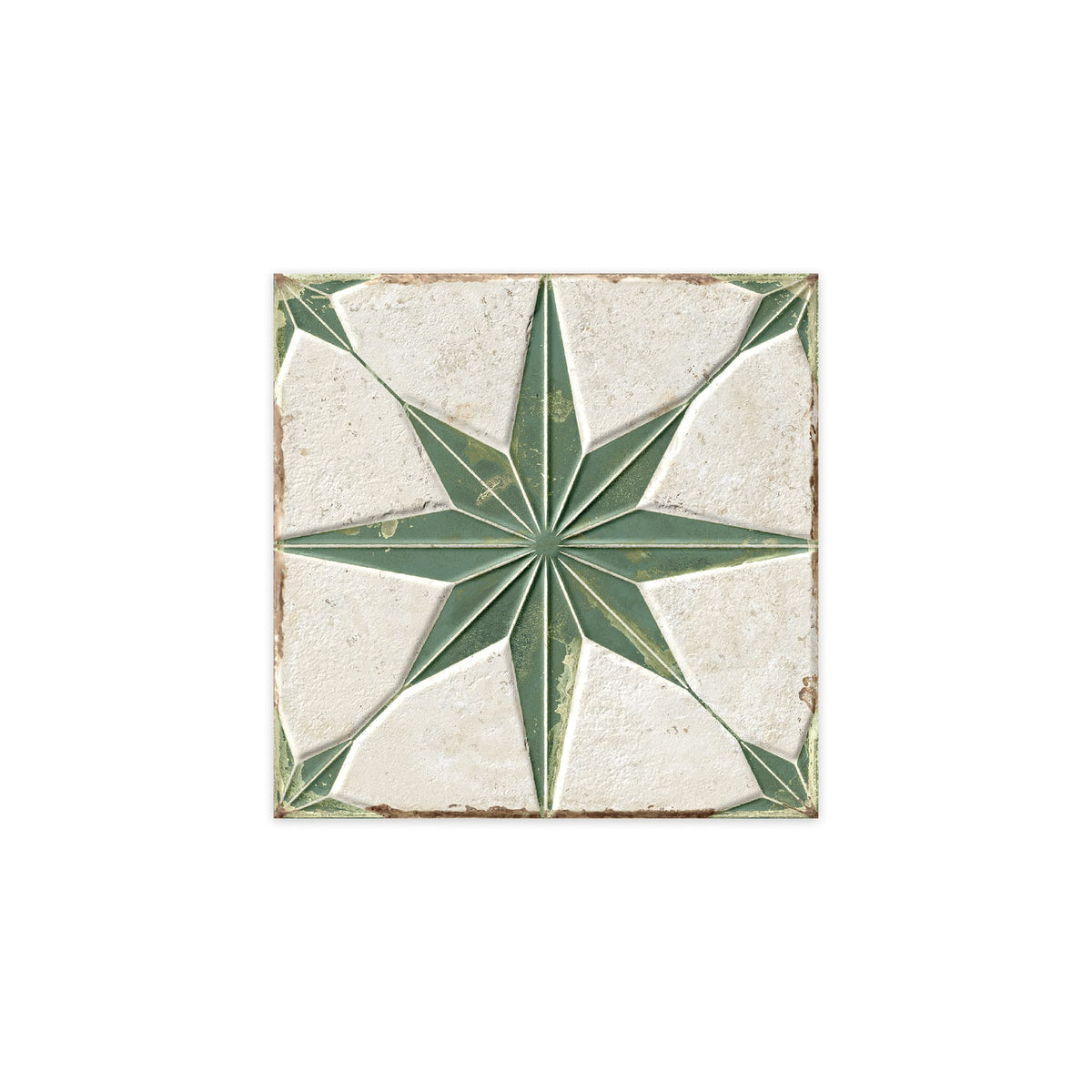 Carrelage Vintage effet Carreau ciment 3D Etoile Verte et Fond Blanc 22,3x22,3x0,9 cm Sparta - Sol et mur intérieur