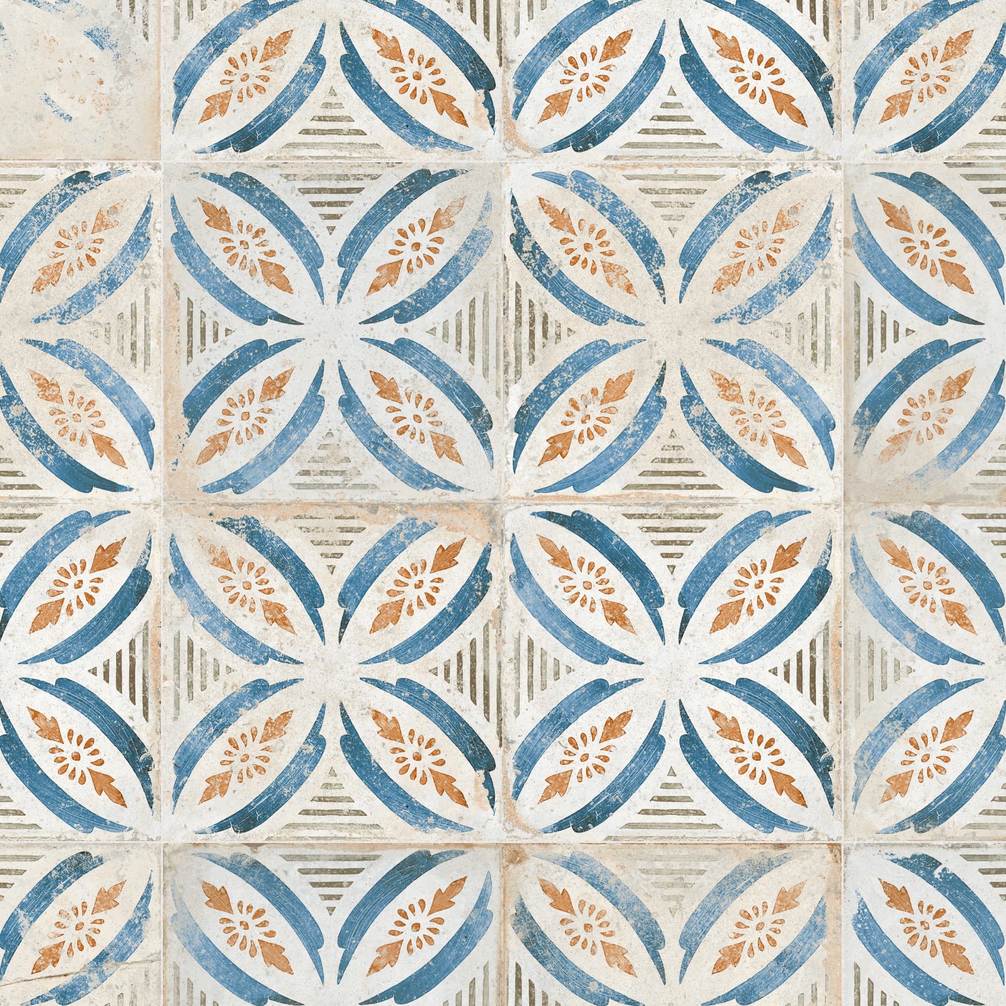 Carrelage Vintage effet Carreau ciment Bleu Arelate 45x45x0,95 cm Orlena - Sol et mur intérieur