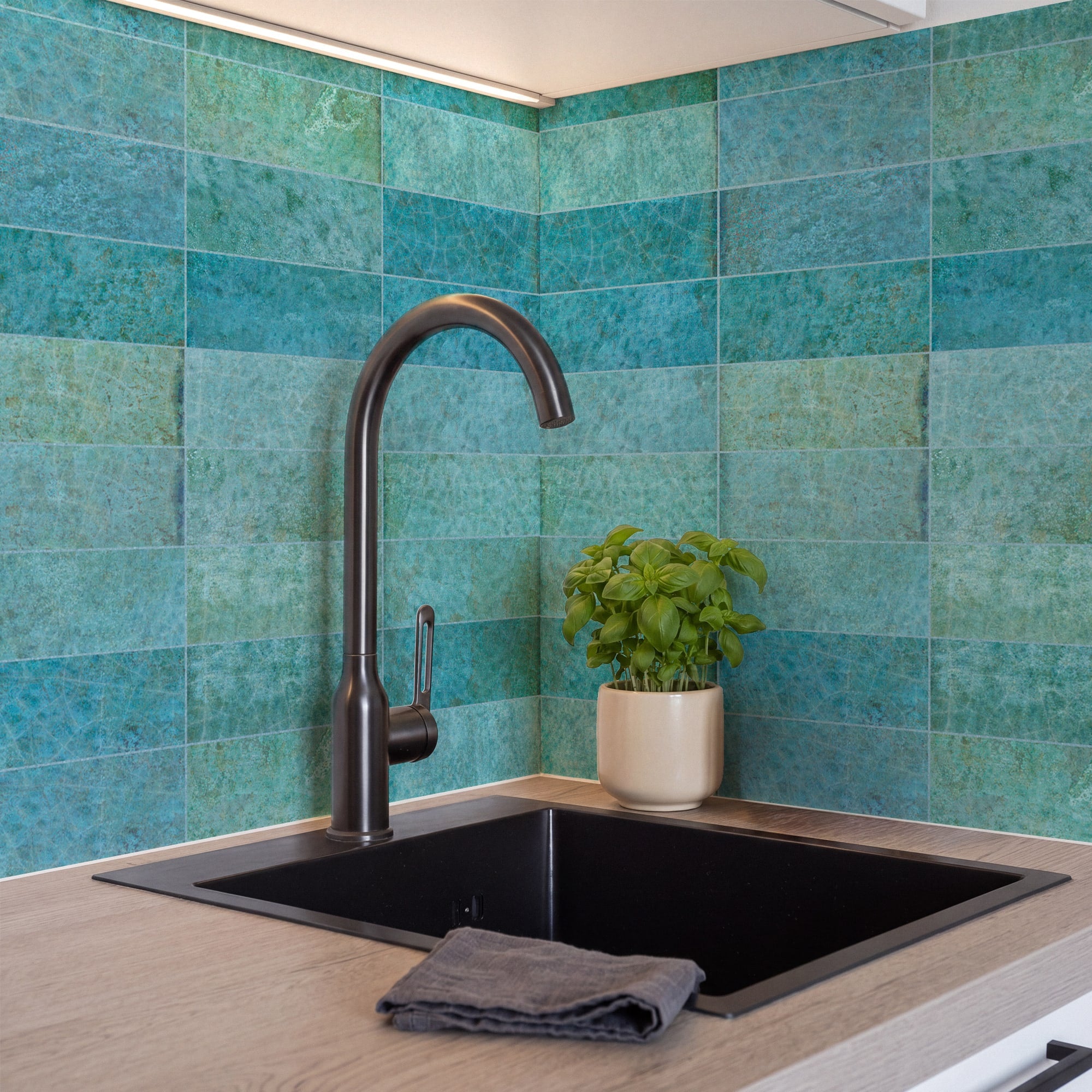 Carrelage effet Zellige Bleu Clair 20x6,5x0,85 cm Caldero - Mur intérieur
