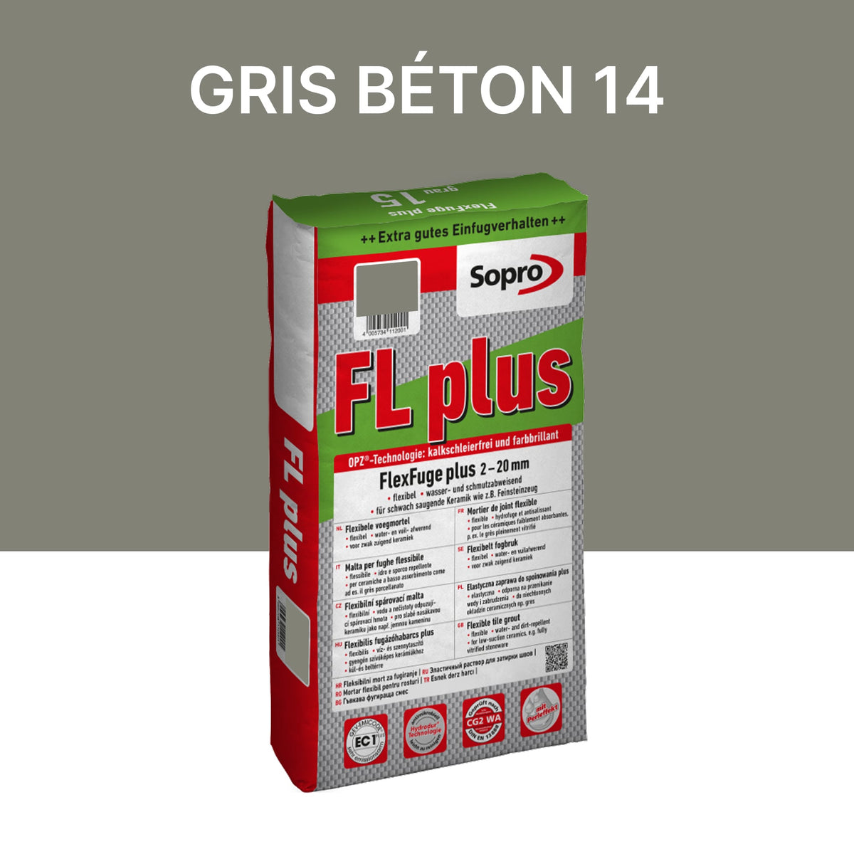 Joint carrelage intérieur et extérieur - 2 à 20 mm - Gris béton 14 - Sopro FL plus - 15 kg