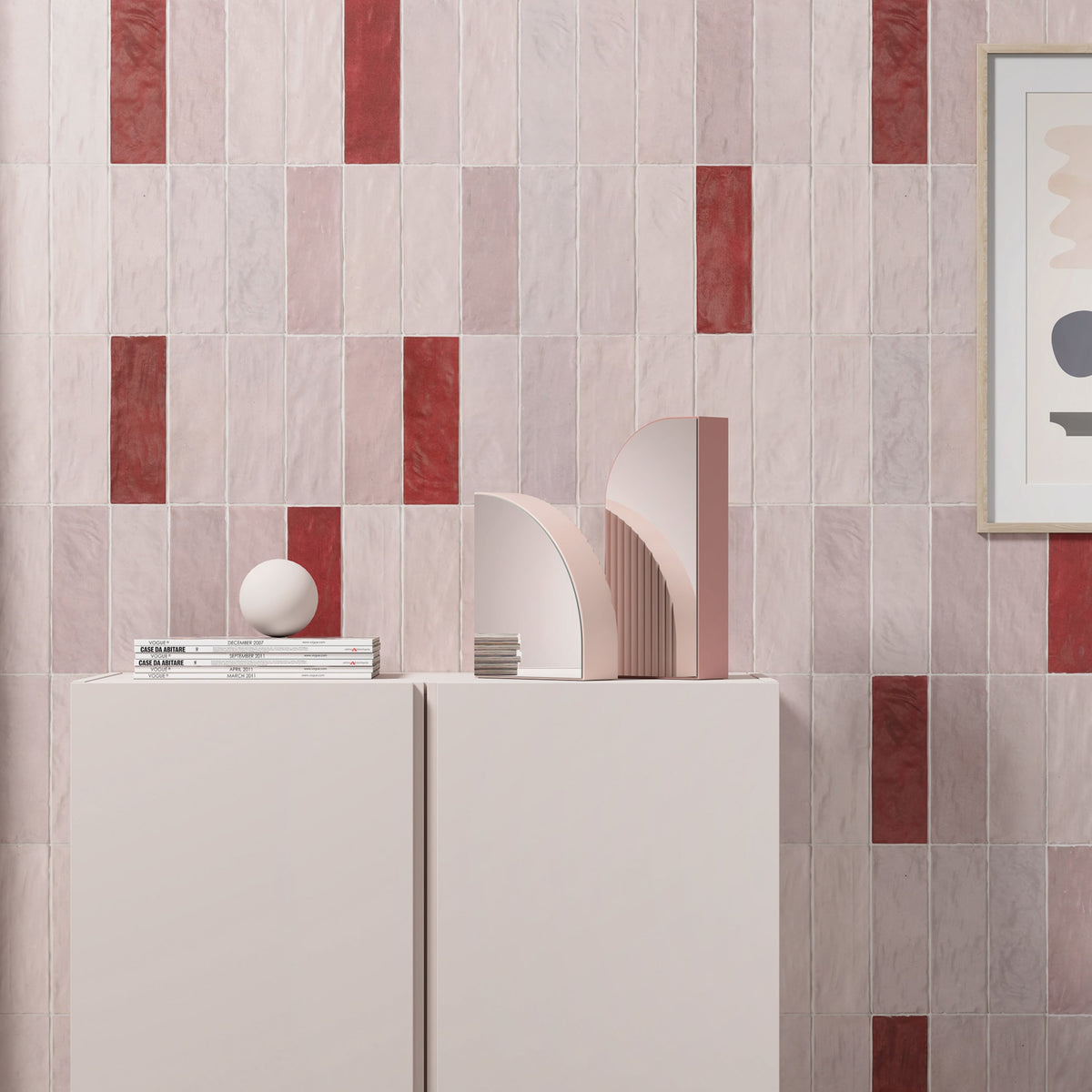 Carrelage effet Zellige Rouge 20x6,5x0,85 cm Mat Serinor - Mur intérieur