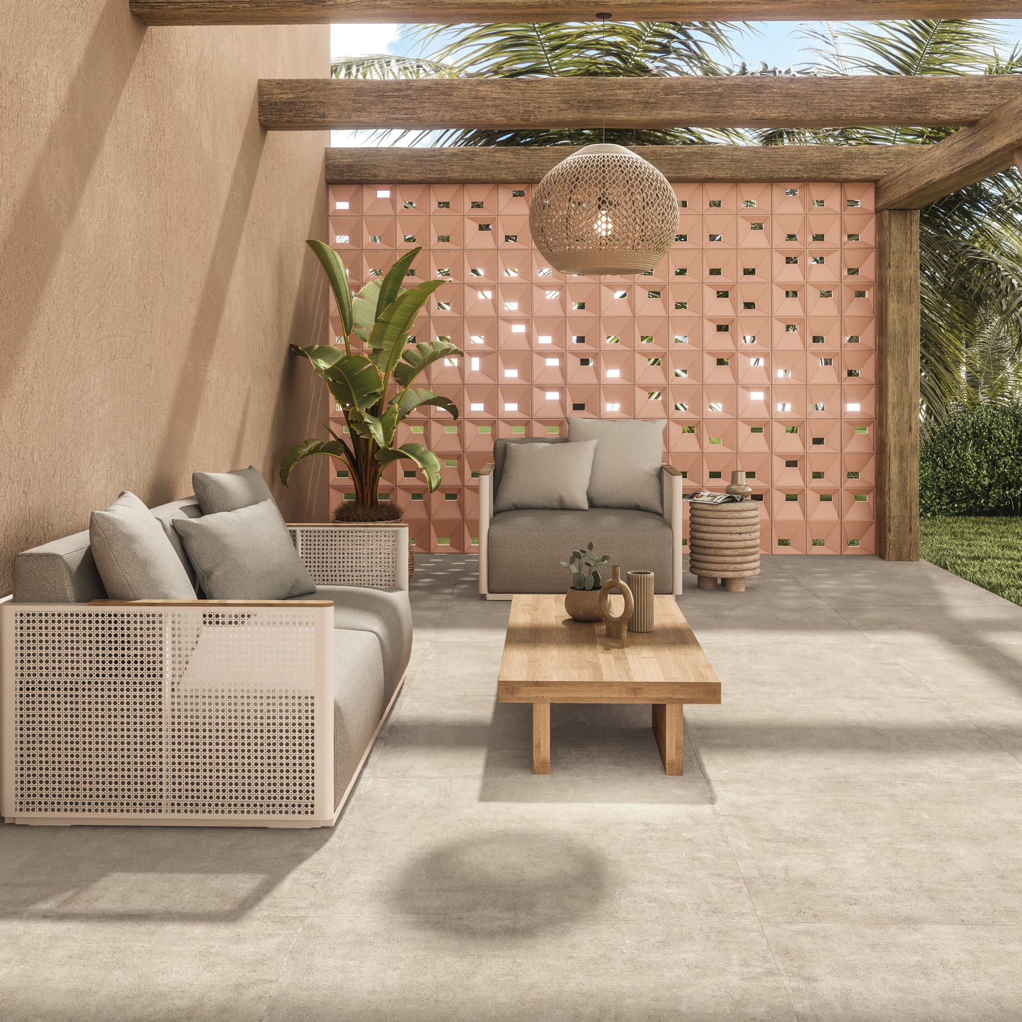 Carrelage effet Béton Beige Sable 90x90x0,9 cm Valmior - Sol extérieur