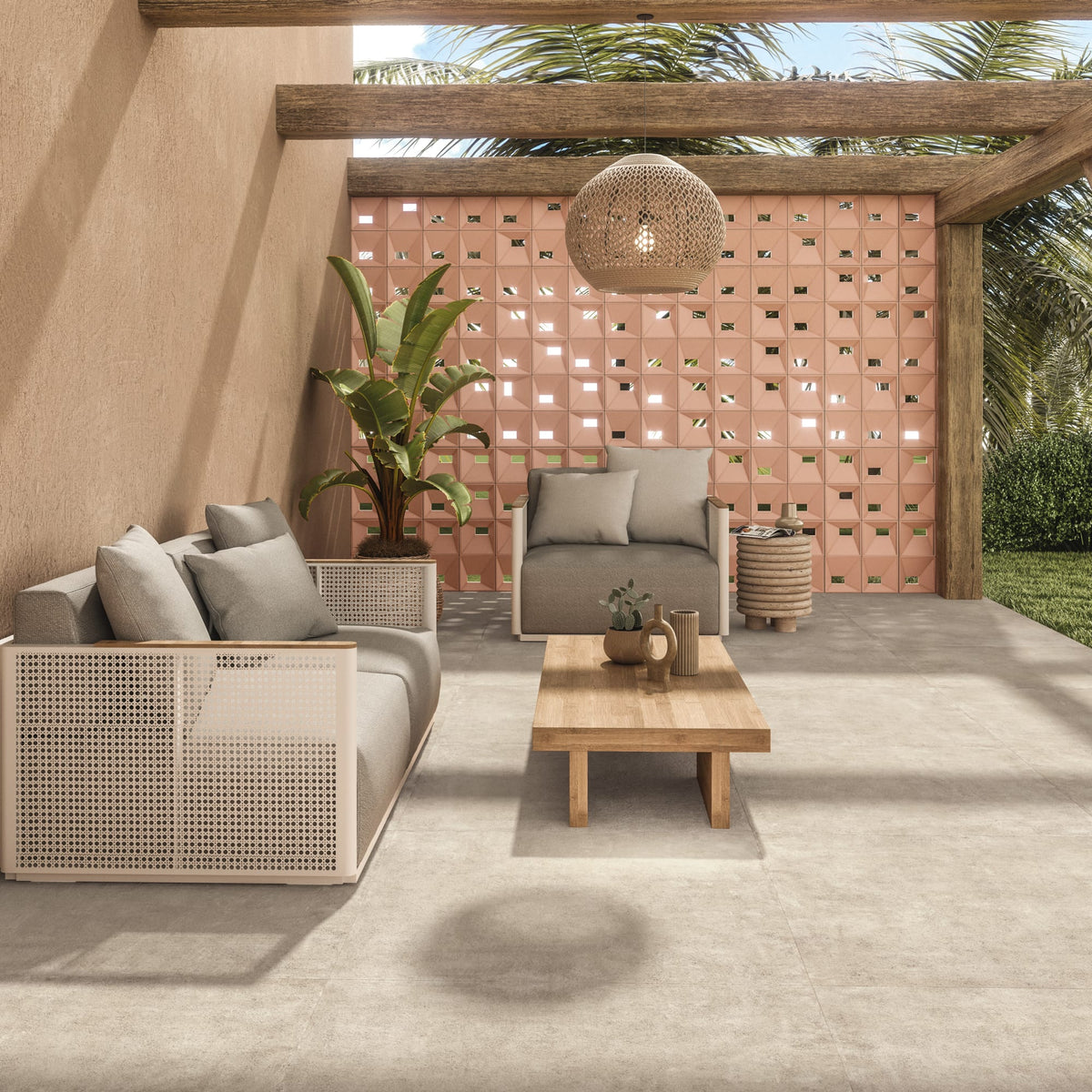 Carrelage effet Béton Beige Sable 90x90x0,9 cm Valmior - Sol extérieur