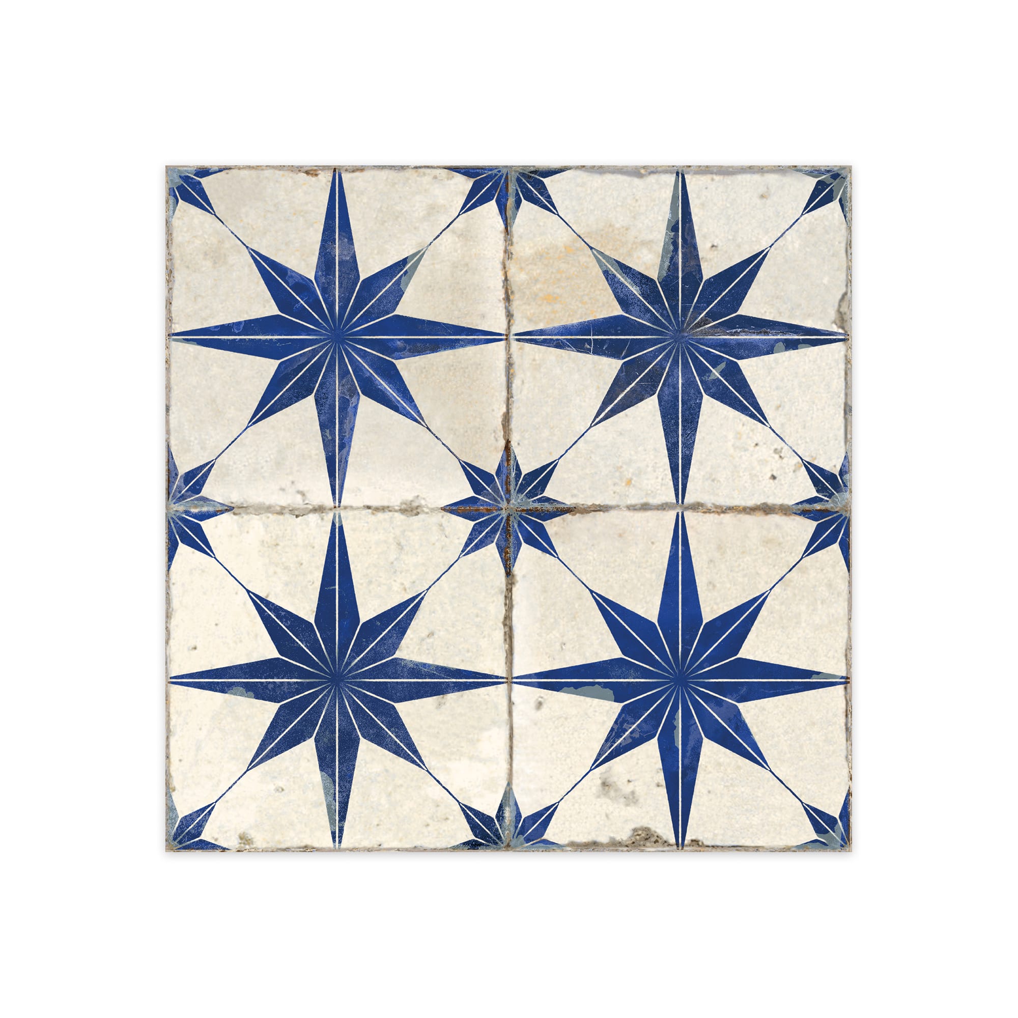 Carrelage Vintage effet Carreau ciment 3D Etoile Bleue et Fond Blanc 45x45x0,95 cm Sparta - Sol et mur intérieur