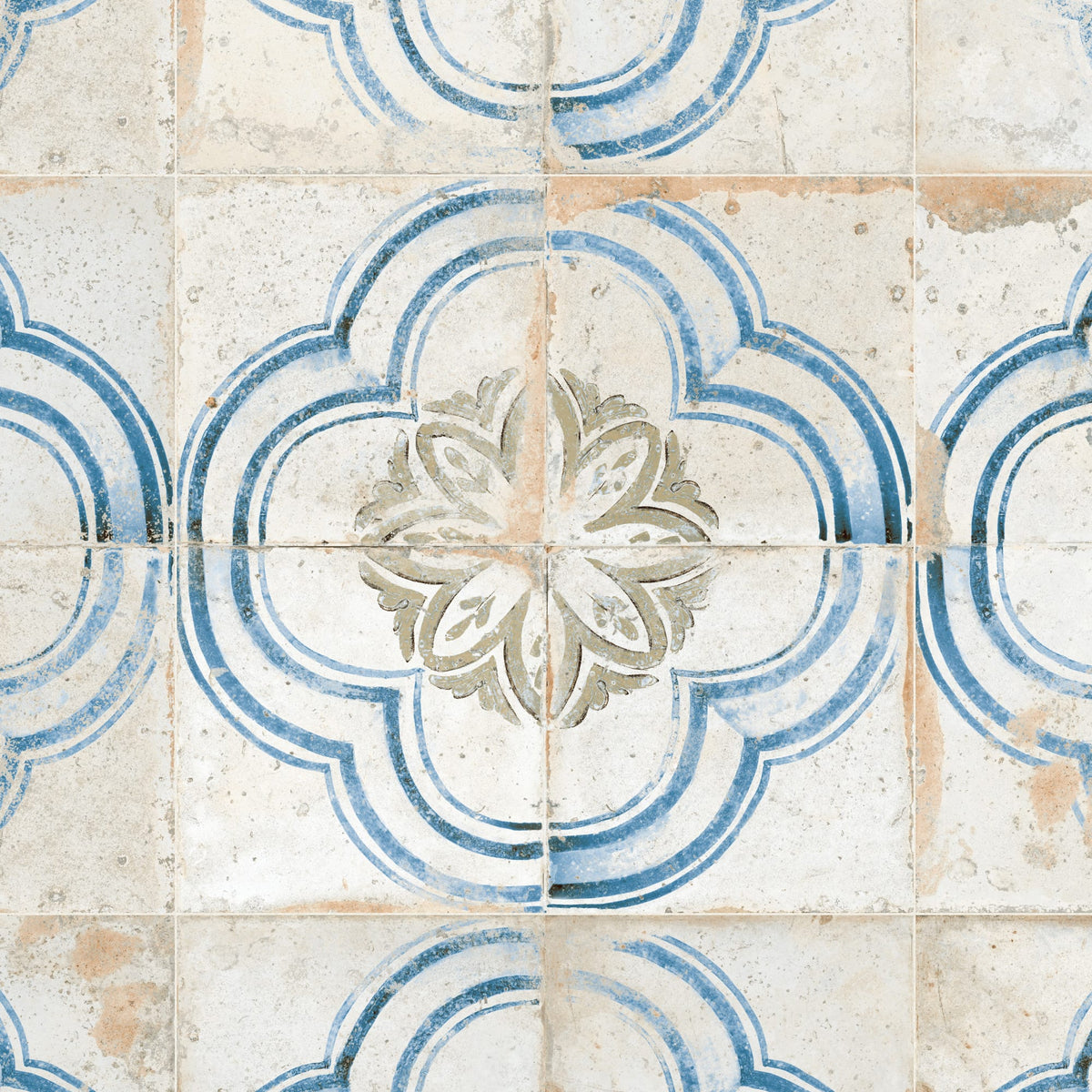 Carrelage Vintage effet Carreau ciment Bleu Volubilis 45x45x0,95 cm Orlena - Sol et mur intérieur