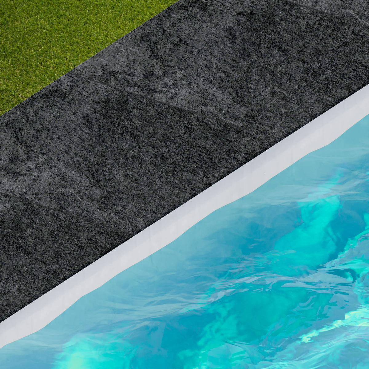 Margelle de piscine effet Pierre Quartzite Gris Dark 60x60x2 cm Bord 1/2 Rond Teravio