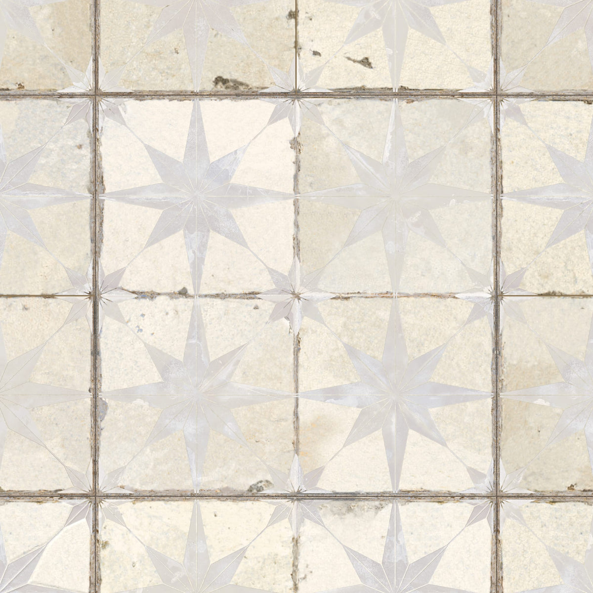 Carrelage Vintage effet Carreau ciment 3D Etoile Blanche et Fond Blanc 45x45x0,95 cm Sparta - Sol et mur intérieur
