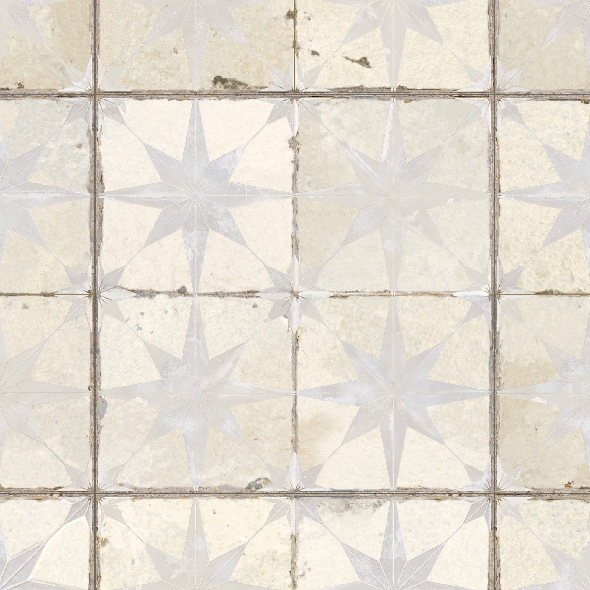 Carrelage Vintage effet Carreau ciment 3D Etoile Blanche et Fond Blanc 45x45x0,95 cm Sparta - Sol et mur intérieur
