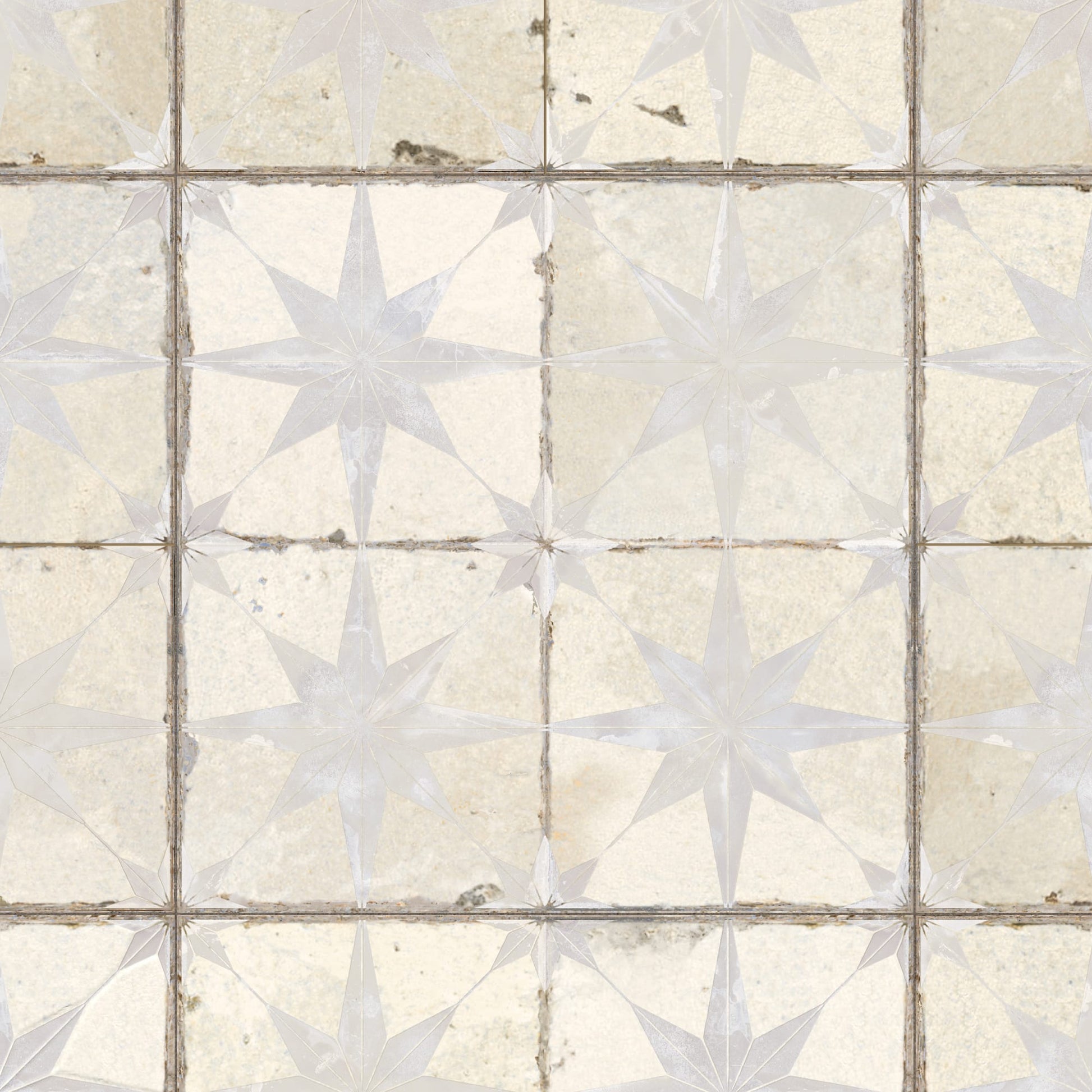 Carrelage Vintage effet Carreau ciment 3D Etoile Blanche et Fond Blanc 45x45x0,95 cm Sparta - Sol et mur intérieur