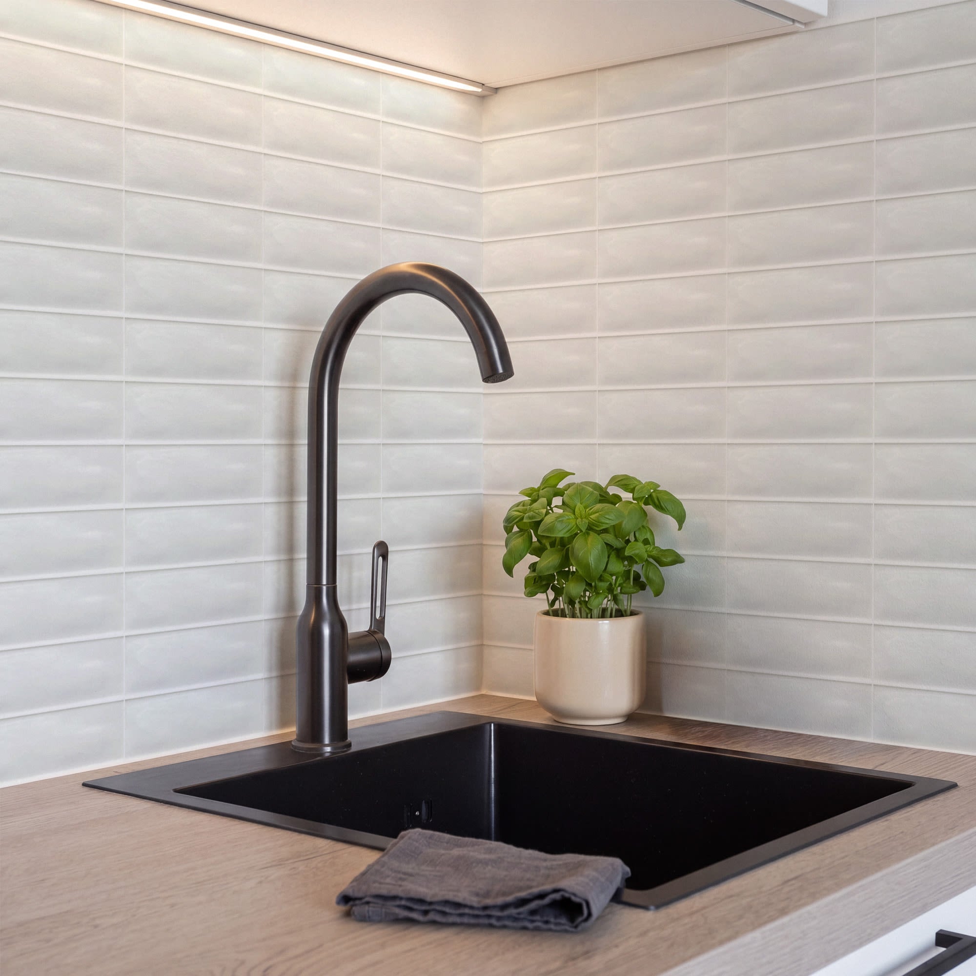 Carrelage effet Zellige Blanc 14,6x4,8x0,8 cm Brillant Bravio - Mur intérieur