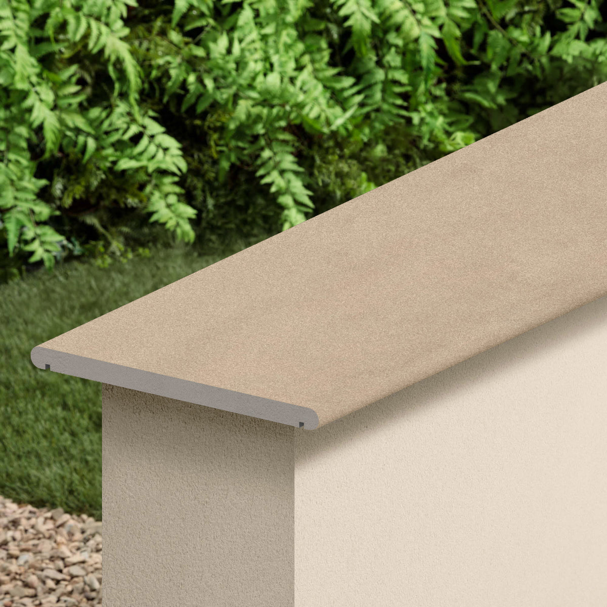 Couvertine effet Béton Beige Terre 120x30x2 cm Bord 1/2 Rond Double Larmier Vetrano