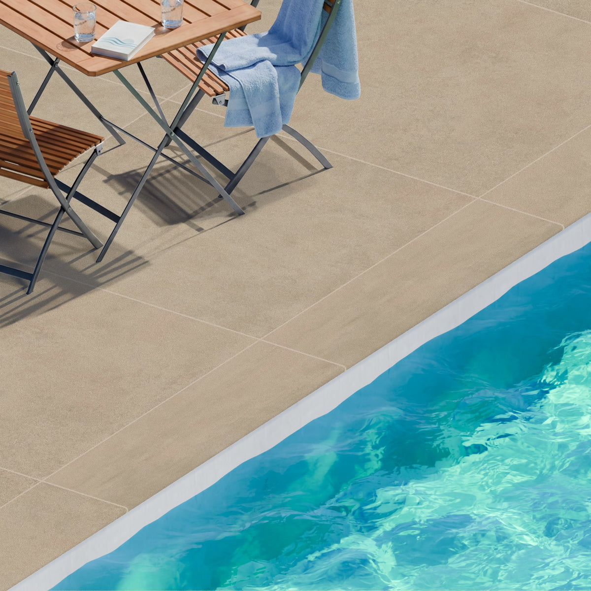 Margelle de piscine effet Béton Beige Terre 120x33x2 cm Bord 1/2 Rond Vetrano