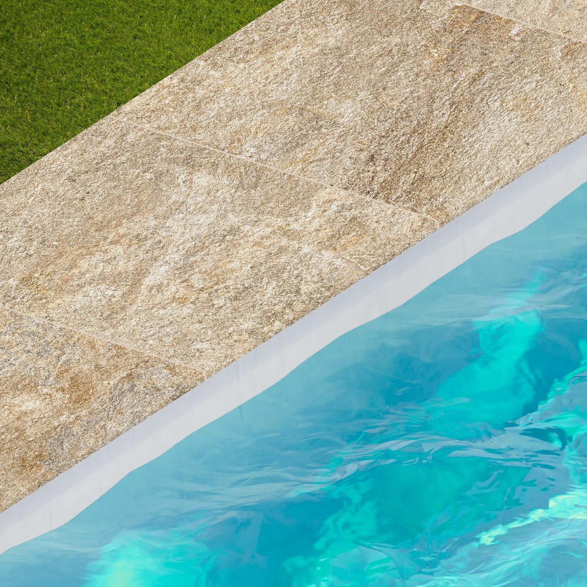 Margelle de piscine effet Pierre Quartzite Beige Doré 60x60x2 cm Bord 1/2 Rond Salvero