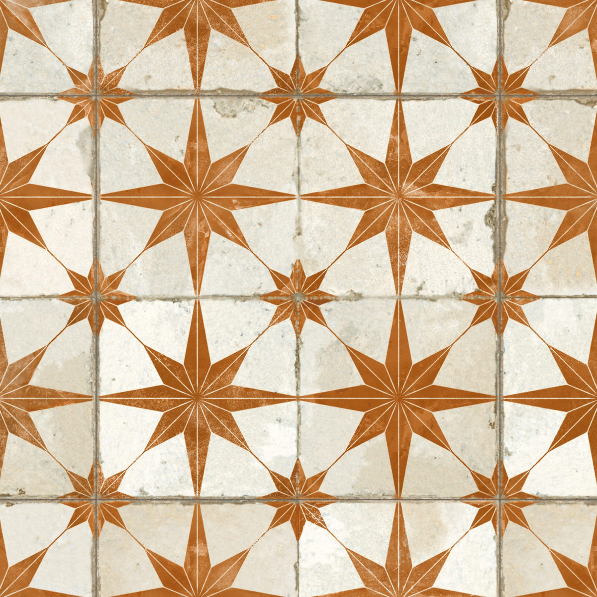 Carrelage Vintage effet Carreau ciment Etoile Orange et Fond Blanc 45x45x0,95 cm Sparta - Sol et mur intérieur