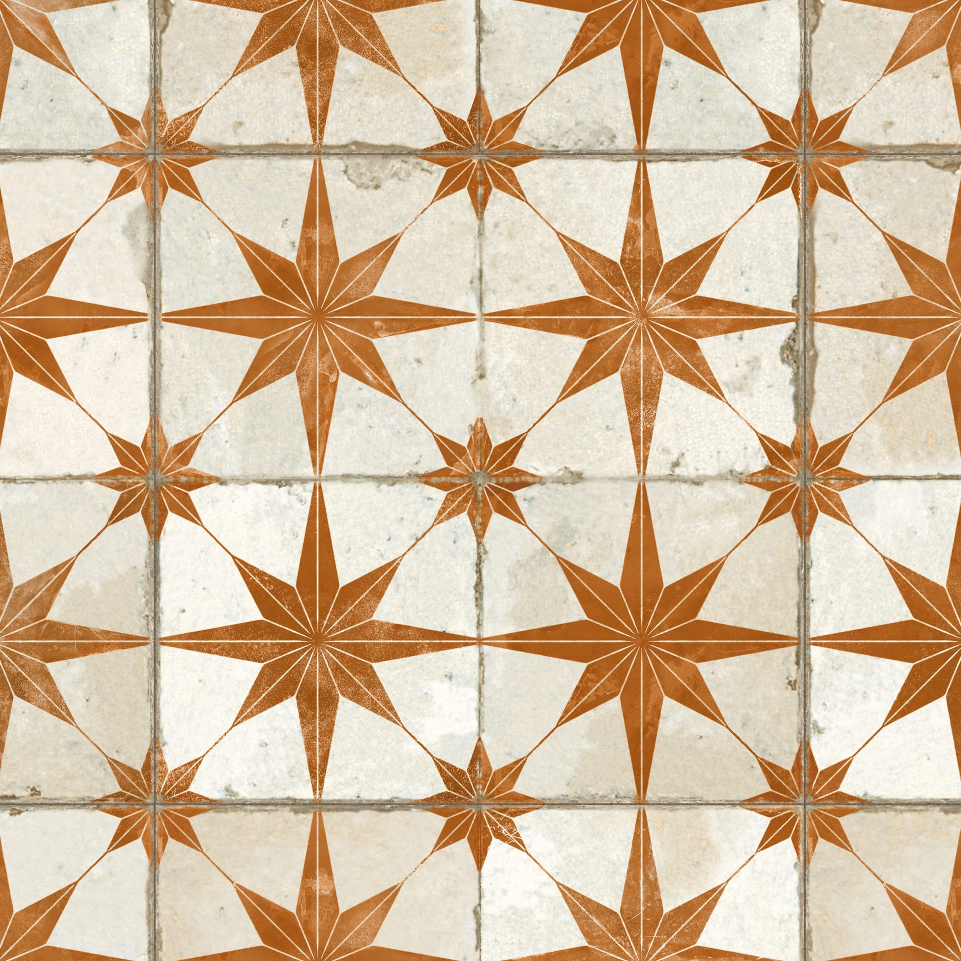Carrelage Vintage effet Carreau ciment Etoile Orange et Fond Blanc 45x45x0,95 cm Sparta - Sol et mur intérieur
