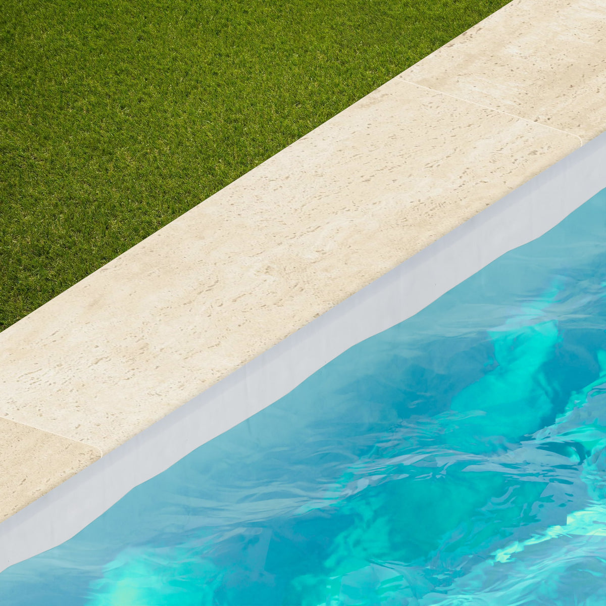 Margelle de piscine effet Travertin Beige Vein Cut 120x33x2 cm Bord 1/2 Rond Neravio