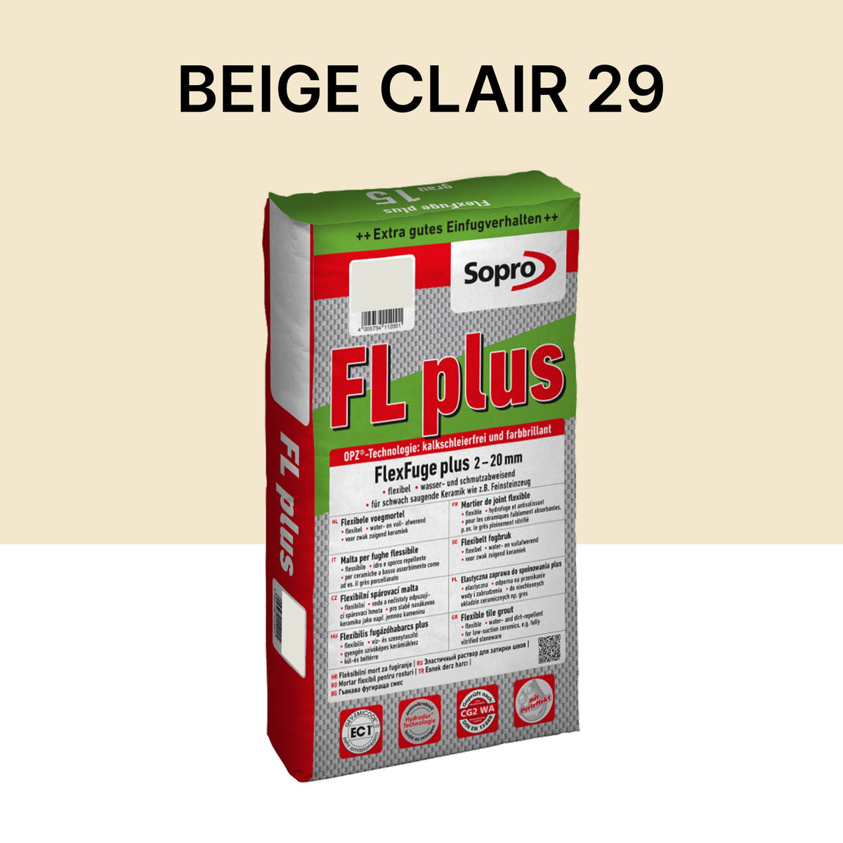 Joint carrelage intérieur et extérieur - 2 à 20 mm - Beige clair 29 - Sopro FL plus - 15 kg
