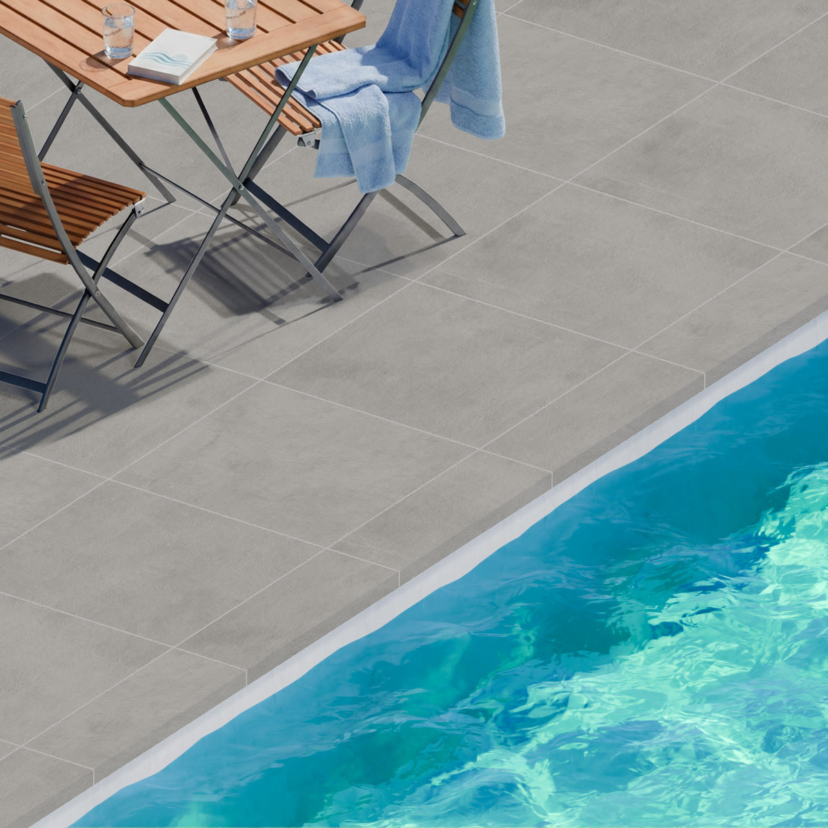 Margelle de piscine effet Béton Gris Cendré 60x20x2 cm Bord Droit avec retombée Gravino