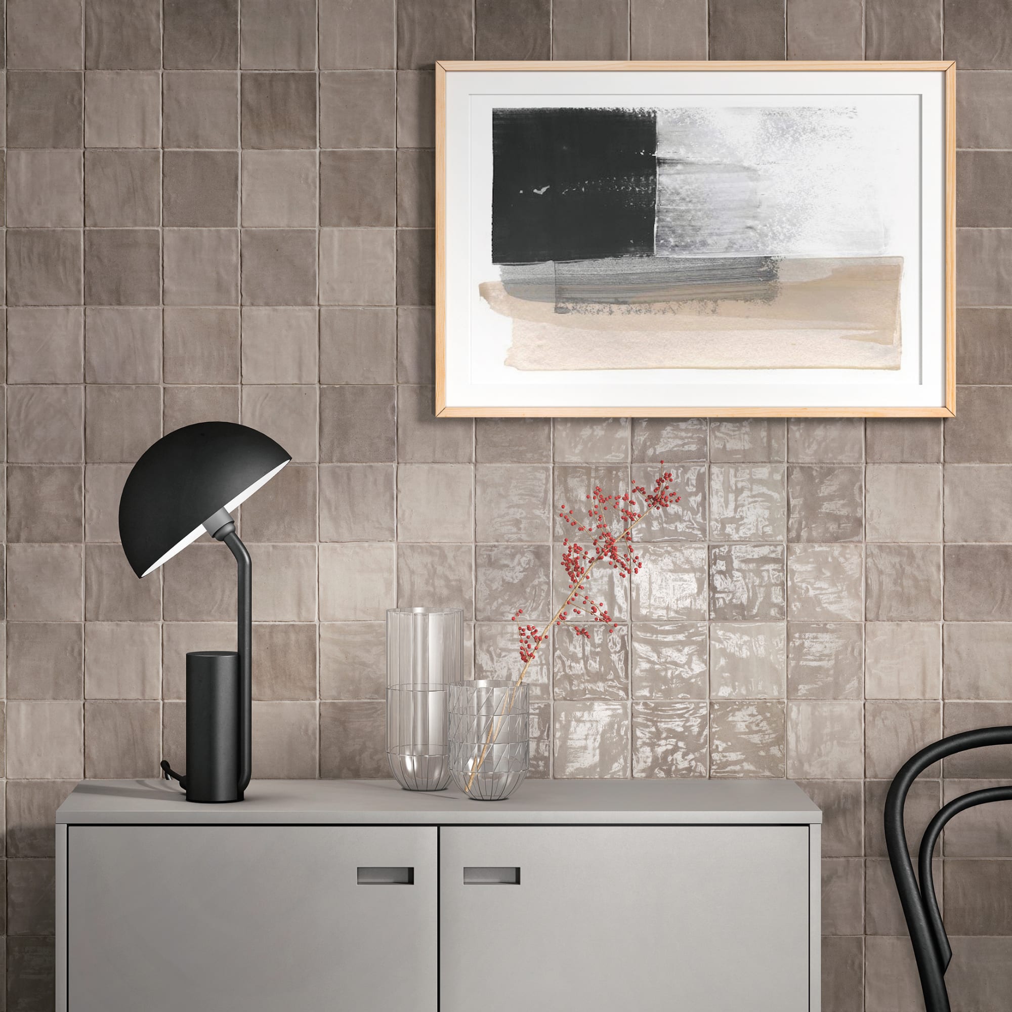 Carrelage effet Zellige Greige 10x10x0,85 cm Brillant Orisel - Mur intérieur