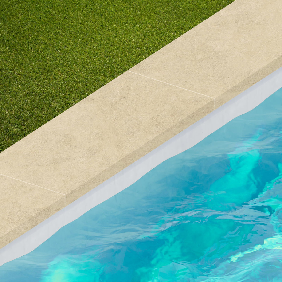 Margelle de piscine effet Pierre Calcaire Beige Sable 80x33x2 cm Bord Droit avec retombée Rocalta