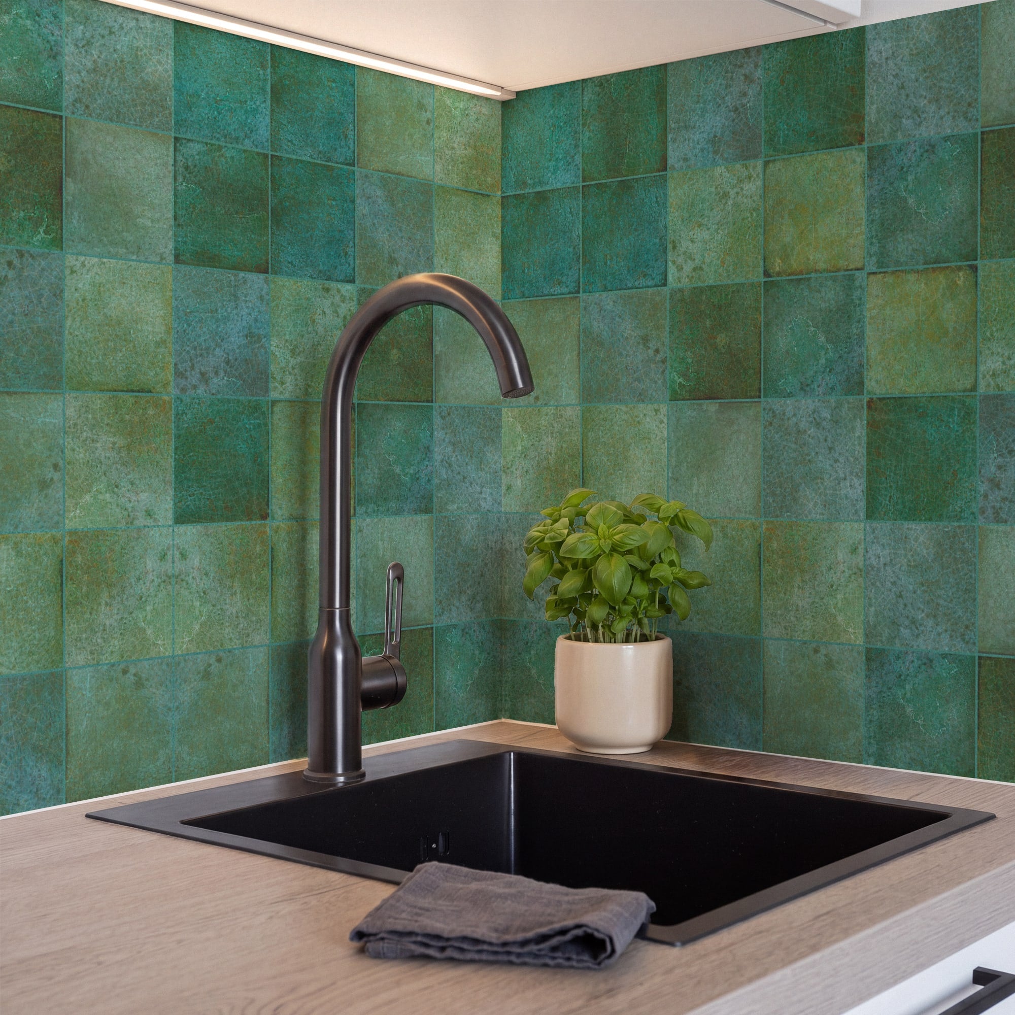 Carrelage effet Zellige Vert 10x10x0,85 cm Caldero - Mur intérieur