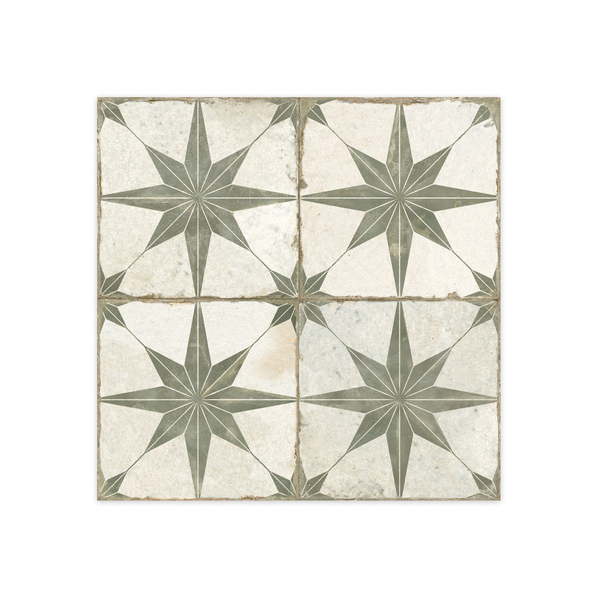 Carrelage Vintage effet Carreau ciment Etoile Verte et Fond Blanc 45x45x0,95 cm Sparta - Sol et mur intérieur